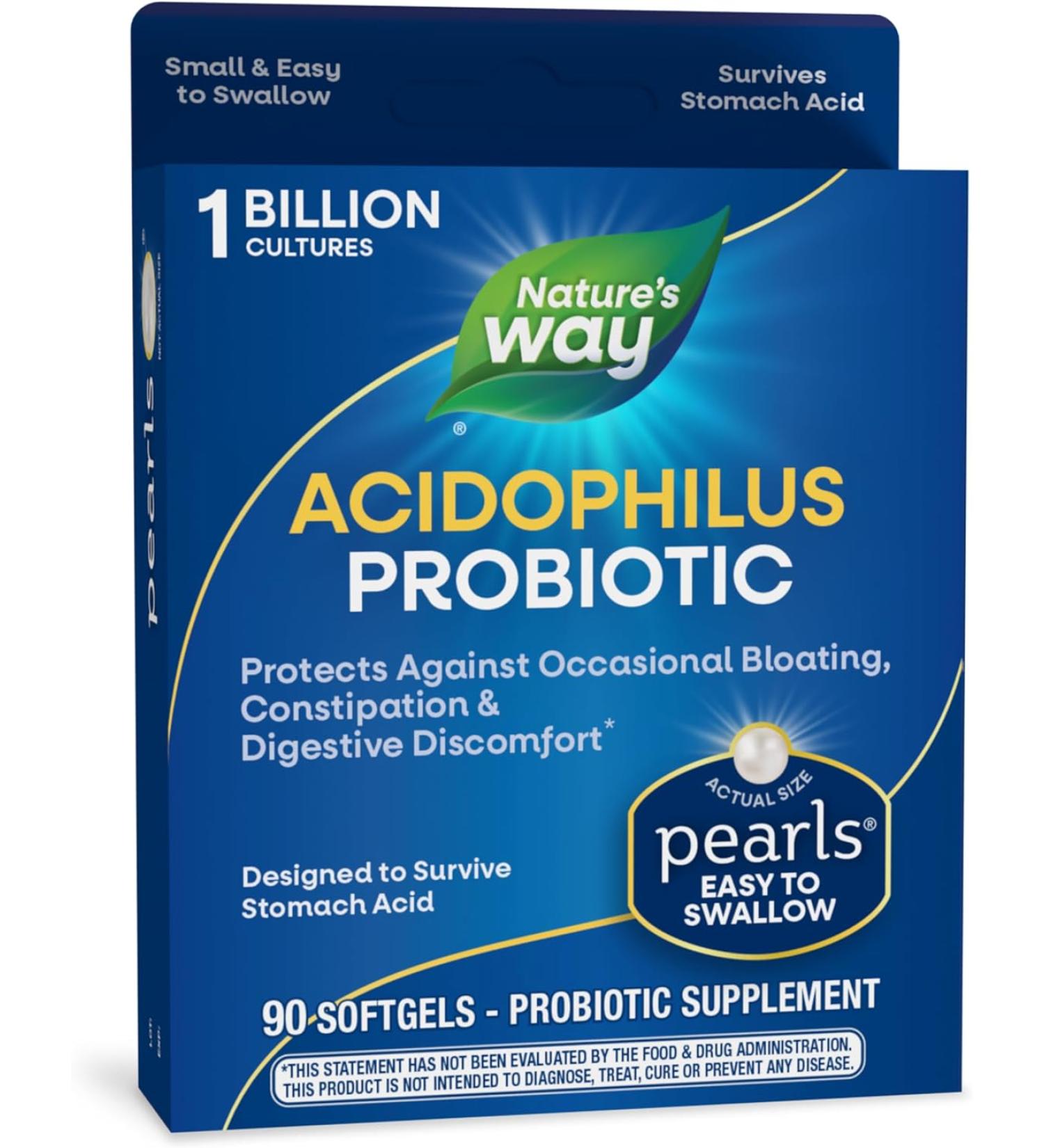 Nature's Way Probiotic Pearls Acidophilus - 90 Softgels for Digestive Health - Buy Online on GoSupps.com