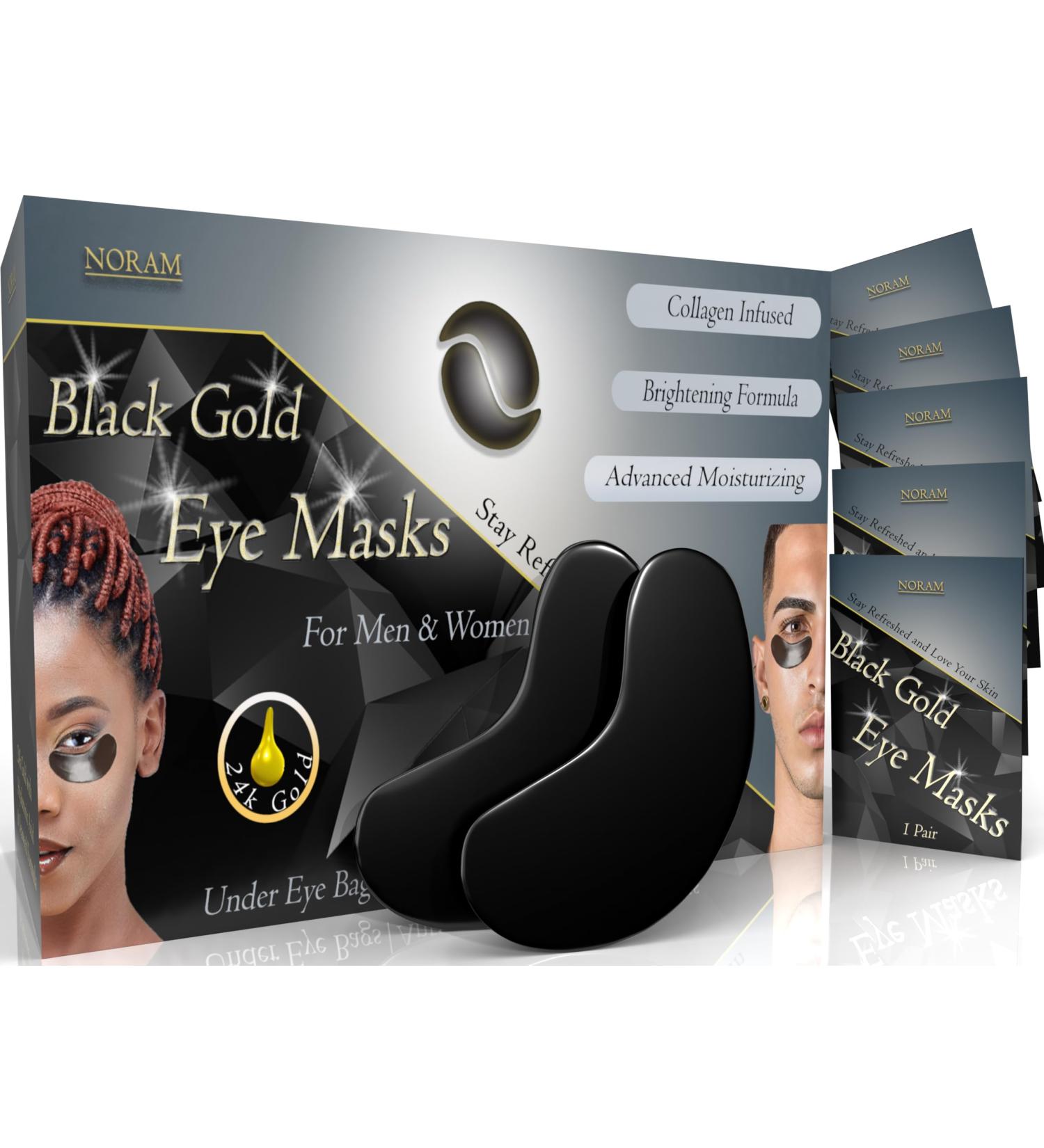 24k Black Gold Under Eye Masks - 20 Pairs | Reduce Puffiness Wrinkles & Dark Circles - Anti-Aging Skin Brightening Rejuvenation by Noram - Buy Online on GoSupps.com