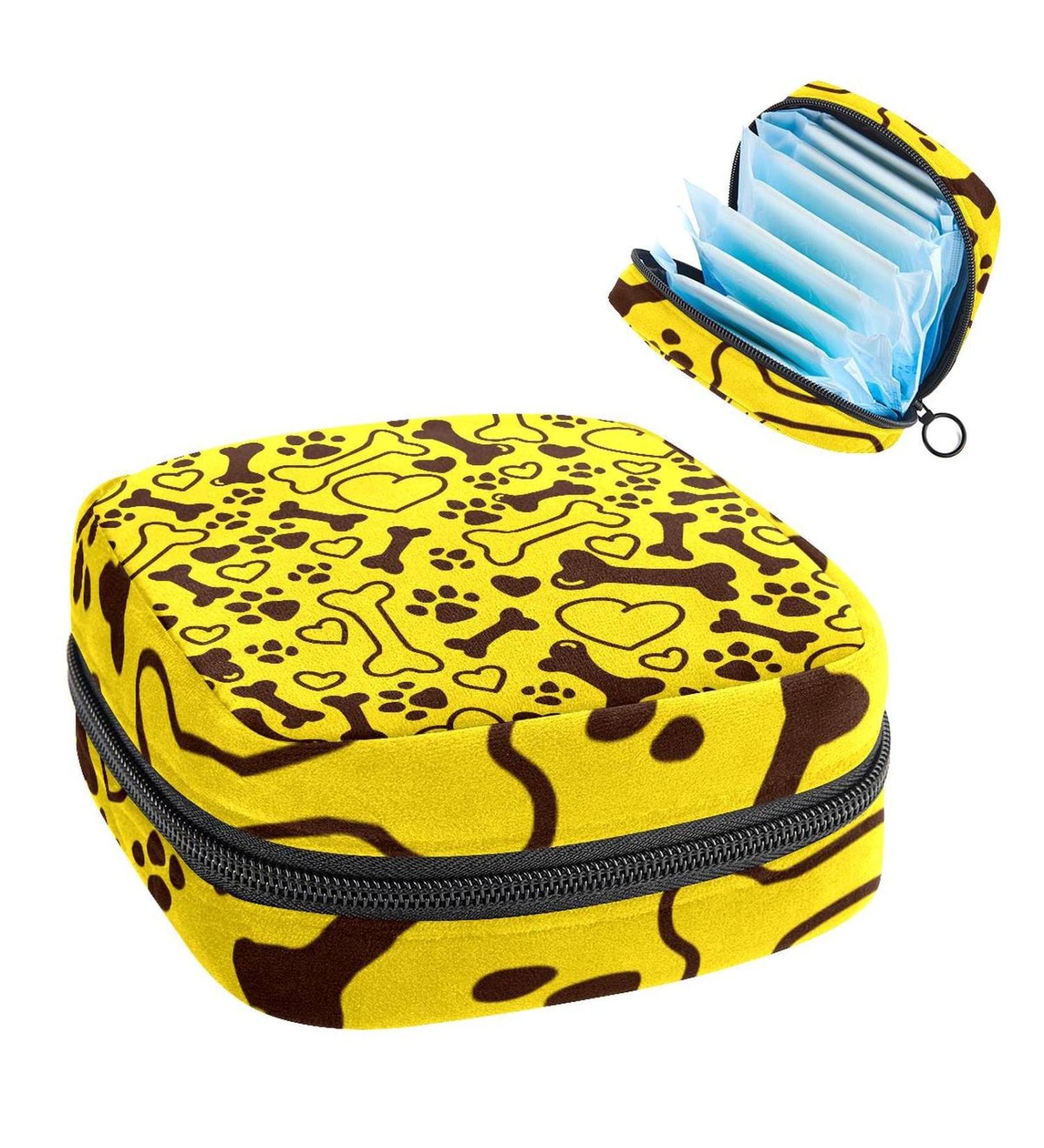 Shop Women's Portable Period Kit - Yellow Dog Bone Paw Love Pattern Storage Pockets Bag - Buy Online on GoSupps.com