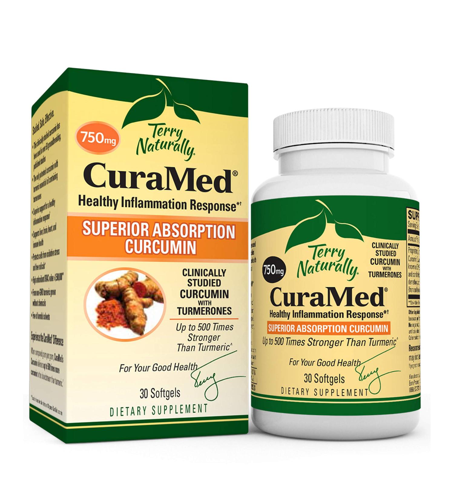 Terry Naturally CuraMed 750mg Softgels - Enhanced BCM-95 Curcumin Supplement with Turmeric - Supports Healthy Inflammation Response - Non-GMO, Gluten-Free, Halal - 30 Servings - Buy Online on GoSupps.com