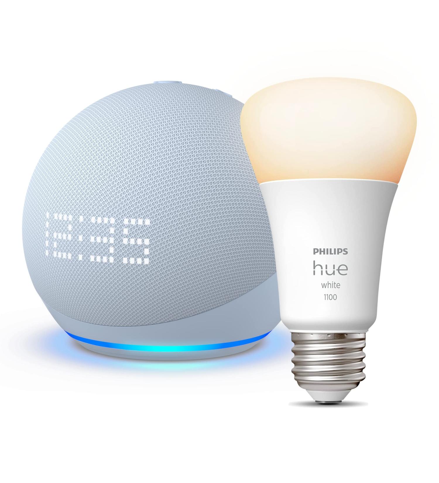 Echo Dot 5th Gen with Clock | Cloud Blue + Philips Hue White Smart Bulb - Buy Online on GoSupps.com