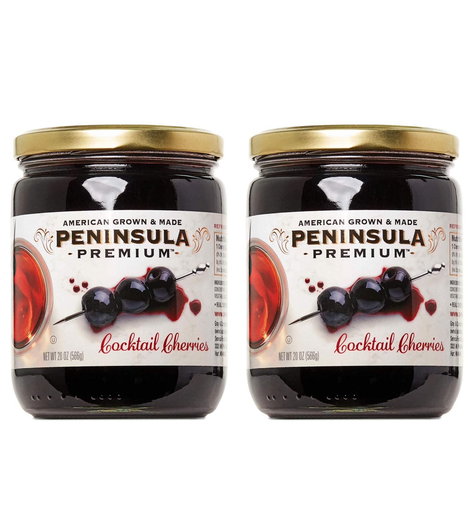 Peninsula Premium Cocktail Cherries - Award-Winning Deep Burgundy-Red Cherries in Silky Smooth Rich Syrup - Luxe Fruit-Forward Sweet-Tart Flavor - American Grown & Made - 20 oz (2-Pack) - Buy Online on GoSupps.com