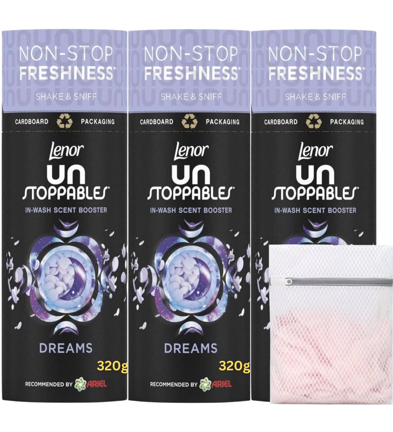 Lenor Scent Booster Beads Unstoppables Dreams Fabric Softener (3x320g) with Wishesla Multipurpose Mesh Laundry Bag - Buy Online on GoSupps.com
