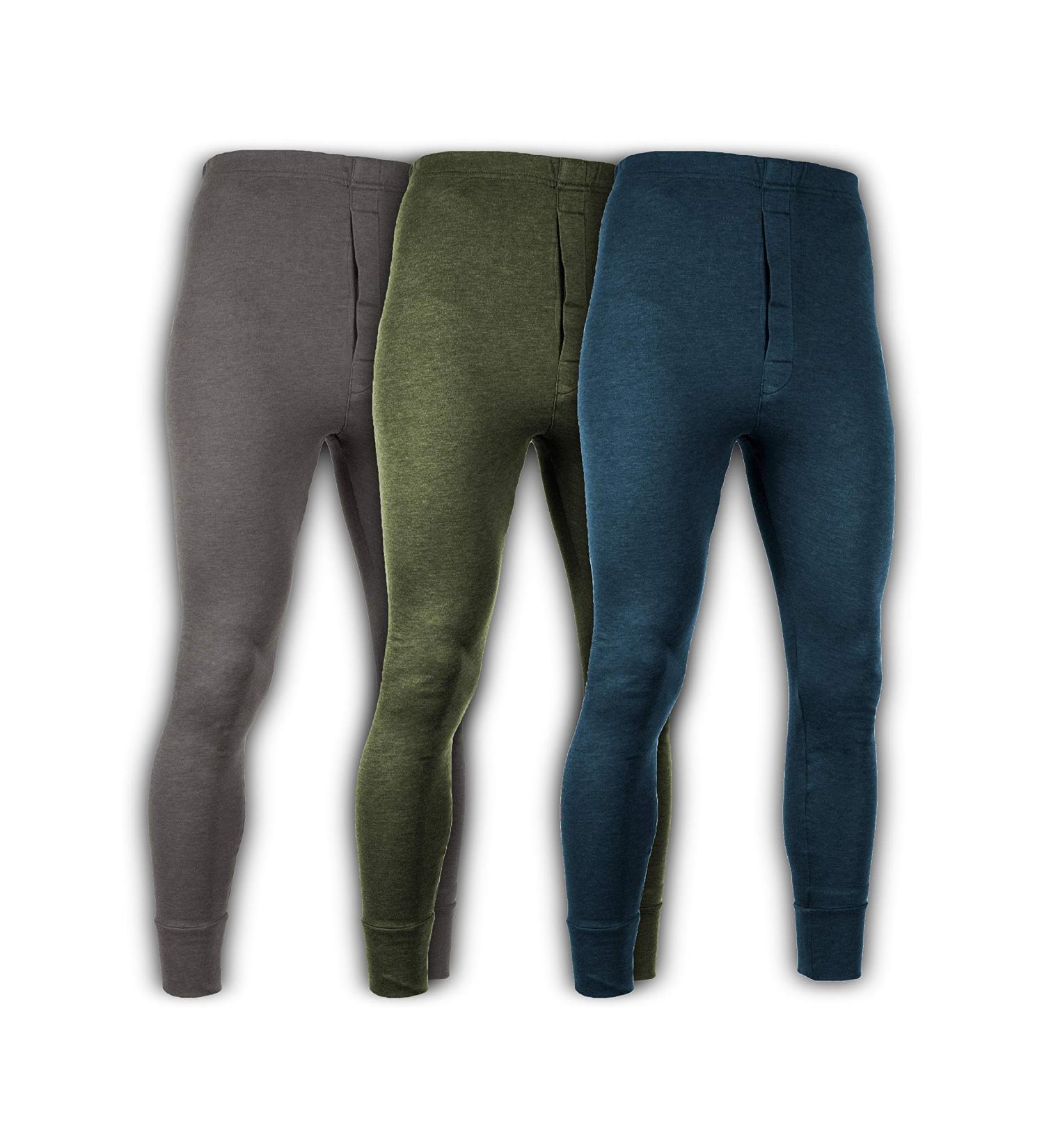 Andrew Scott Men's 3 Pack Premium Cotton Base Layer Long Thermal Underwear Pants - Charcoal/Olive/Legion Blue XX-Large (3 Pack) - Buy Online on GoSupps.com