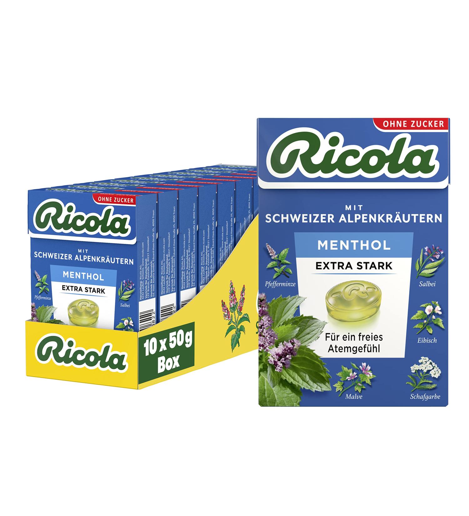 Buy Ricola Extra Strong Herbal Candy - 10 Box Swiss Alpine Herbs & Menthol Sugar-Free Vegan 500g - International Shipping - Buy Online on GoSupps.com