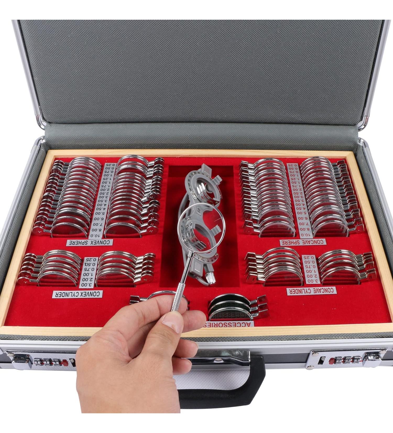 266Pcs Optical Trial Lens Set Optometry Kit Metal Rim Ophthalmic Lenses Aluminum Case Trial Frame Cross Cylinders (266Pcs/Set) - Buy Online on GoSupps.com