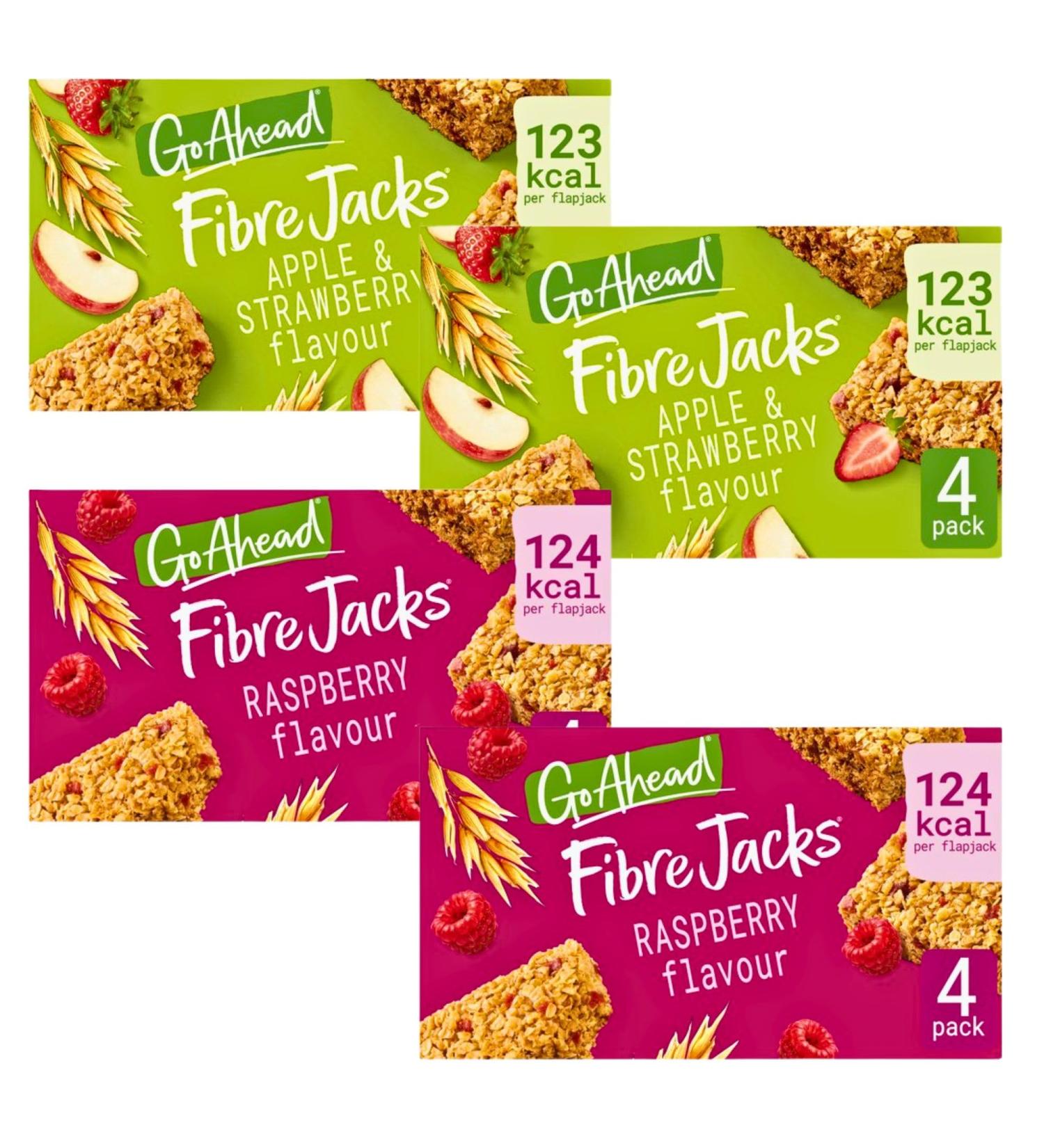 Flapjack Bars Bundle with 2 x Go Ahead Fibre Jacks Raspberry and 2 x Go Ahead Fibre Jacks Applle & Strawberry | 2 Cereal Bars Flavours 4 Breakfast Bars Packs 16 Go Ahead Bars - Buy Online on GoSupps.com