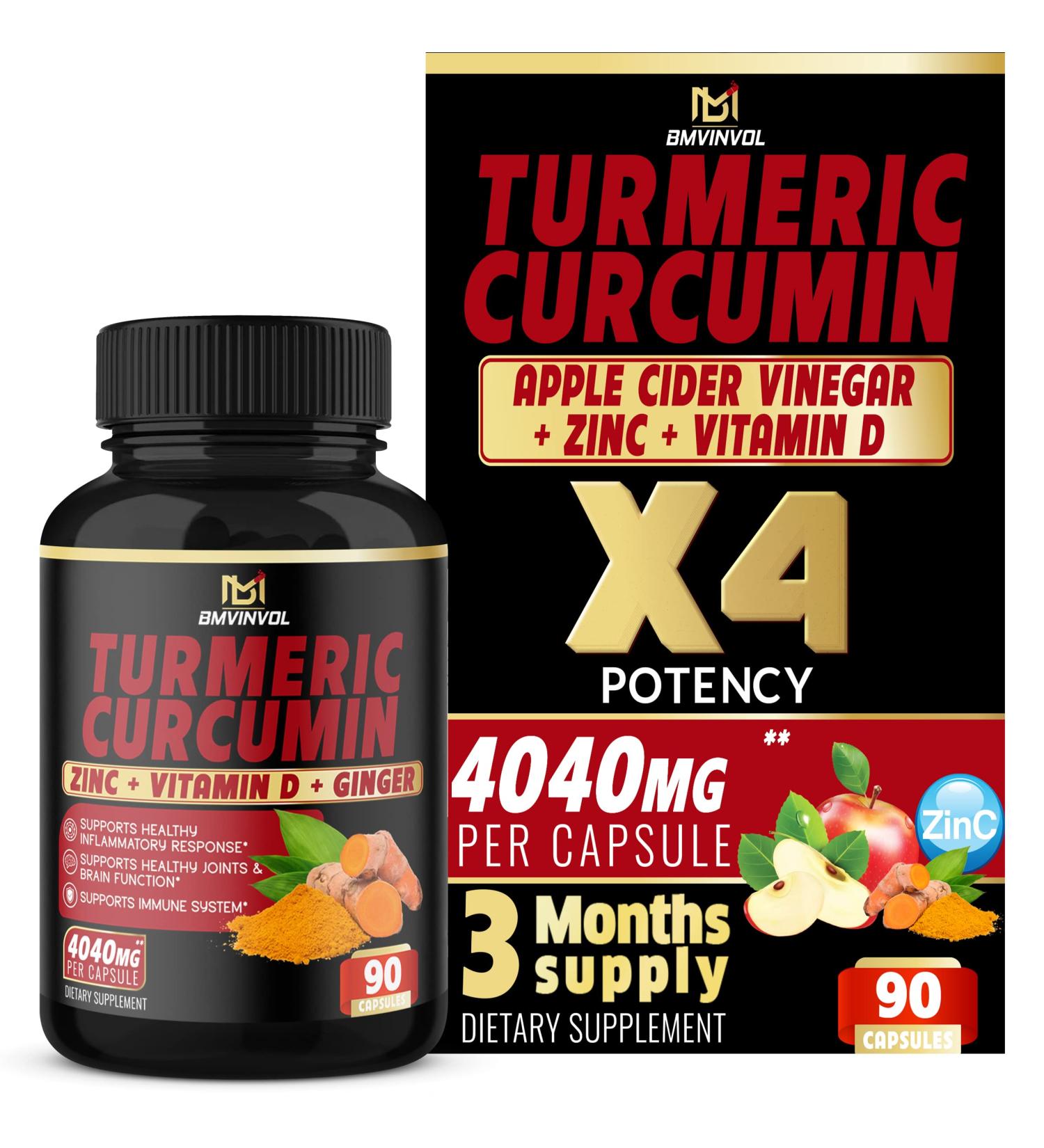 Turmeric Curcumin Supplement 4040mg with Ginger, ACV & Black Pepper - Joint Support, Antioxidant & Immune System Booster - 3 Month Supply - Buy Online on GoSupps.com