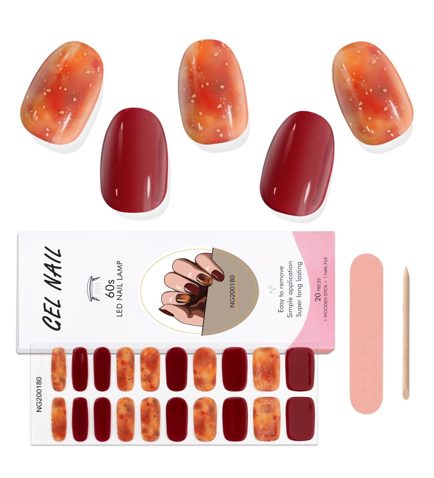 Kalolary Semi-Cured Gel Nail Wraps - Amber Full Wrap Stickers | Long Lasting Salon Quality for Autumn | Includes Nail File & Wood Stick - Buy Online on GoSupps.com