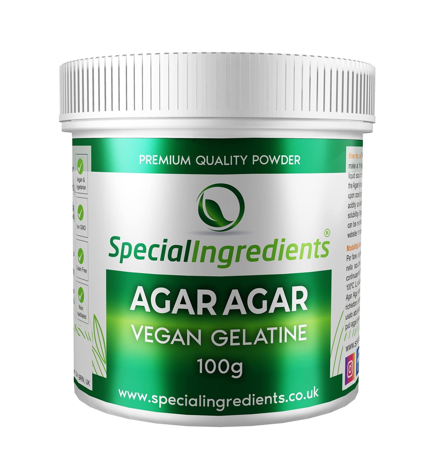 Premium Quality Agar Agar 100g Powder - Vegan Gelatine for Vegans & Vegetarians - Non GMO, Gluten Free - European Sourced - Recyclable Container - Buy Online on GoSupps.com