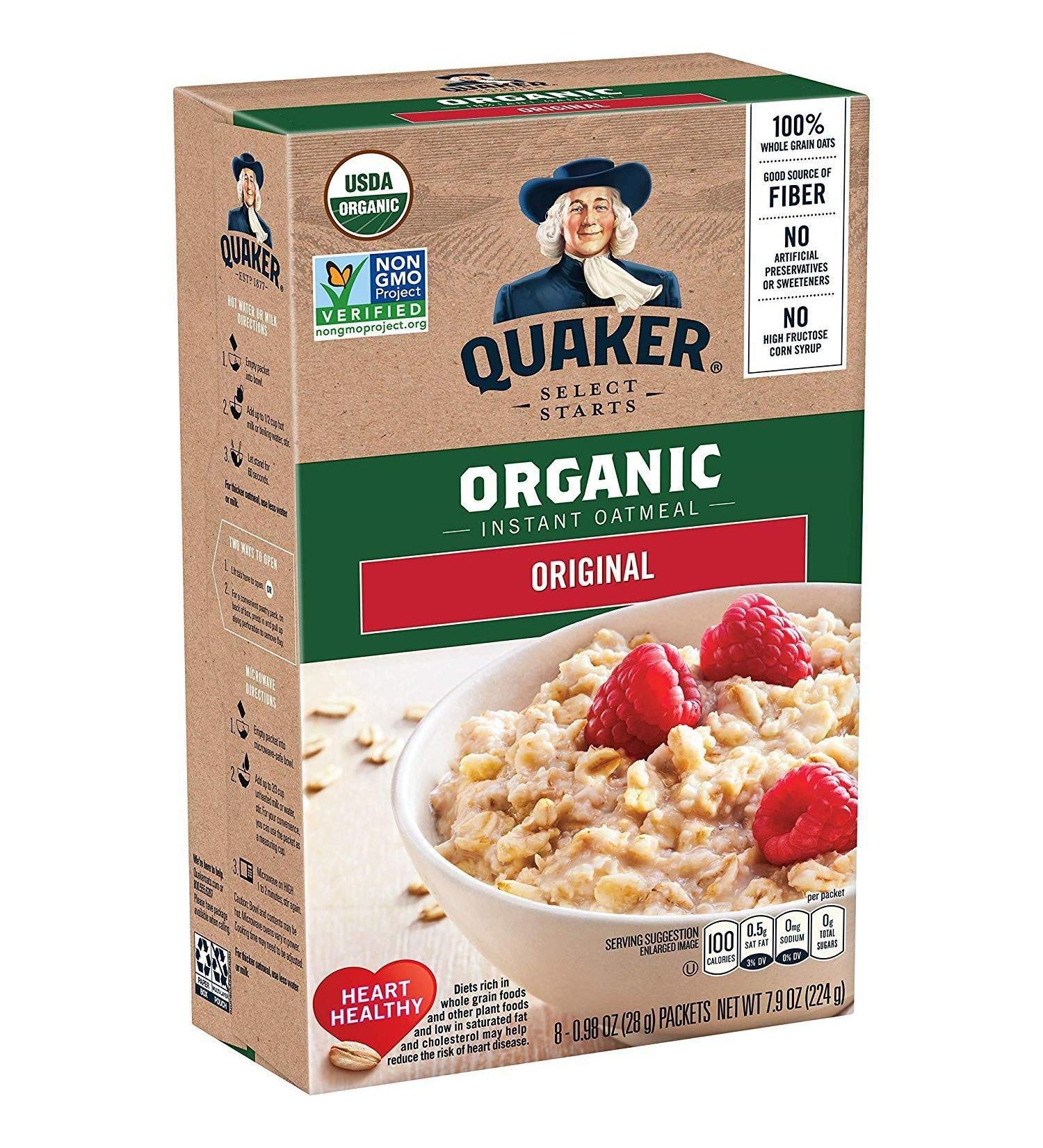 Quaker Organic Non-GMO Instant Oatmeal Original 8 Packets x 6 - USDA Certified - Buy Online on GoSupps.com