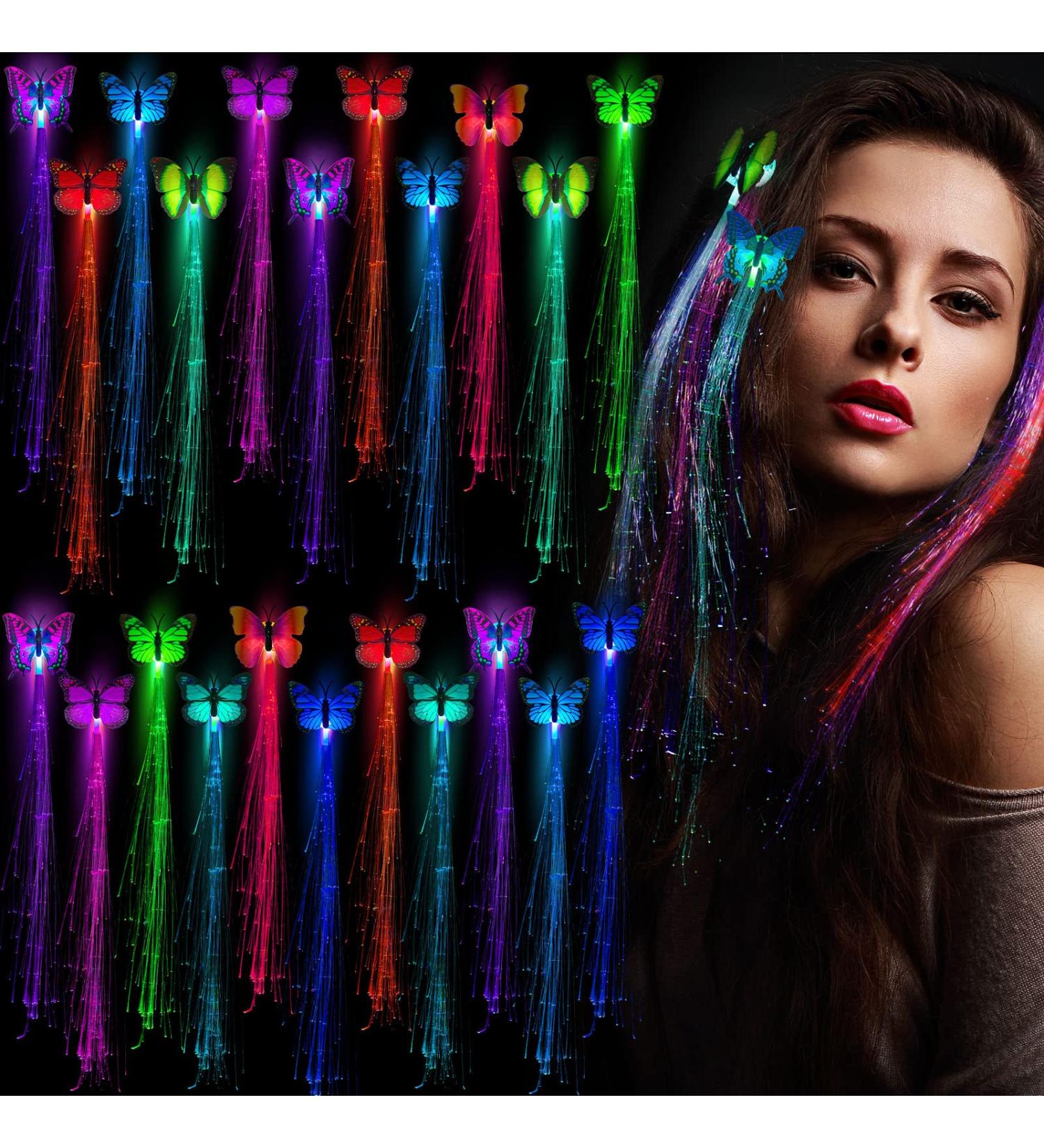 Juexica 24 Pcs LED Lights Hair Accessories Butterfly Fairy Braid Extension Clips | Glow in the Dark Party Favors & Supplies - Buy Online on GoSupps.com