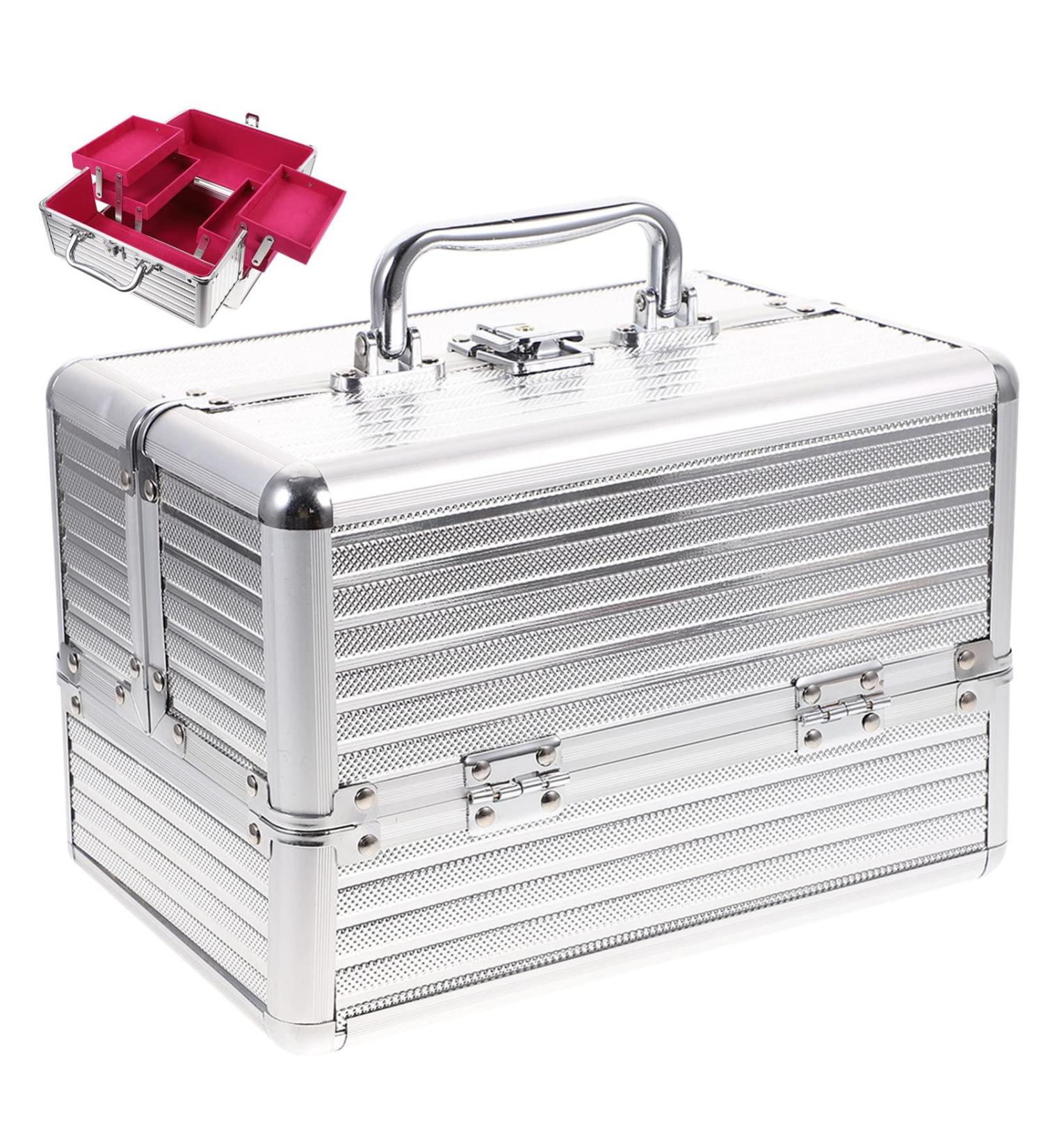 Frcolor Aluminum Makeup Vanity Case - Silver Cosmetic Organizer Box for Travel & Storage - Buy Online on GoSupps.com