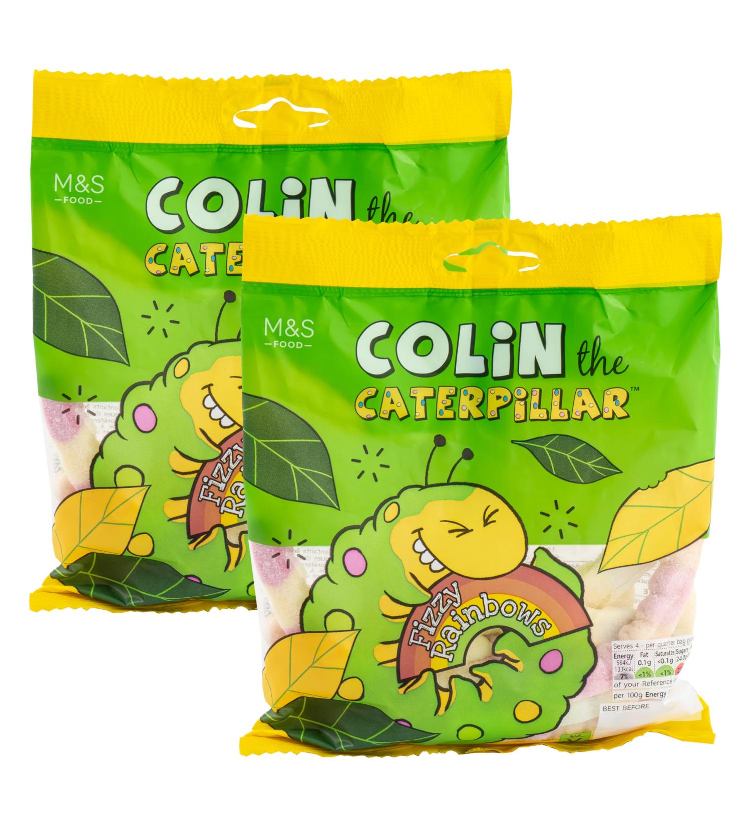 M&S Caterpillar Fizzy Rainbows Fruit Flavour Colin Gums with Sour Sugar Coating Vegan - Set of 2 x 150g Bags - Buy Online on GoSupps.com