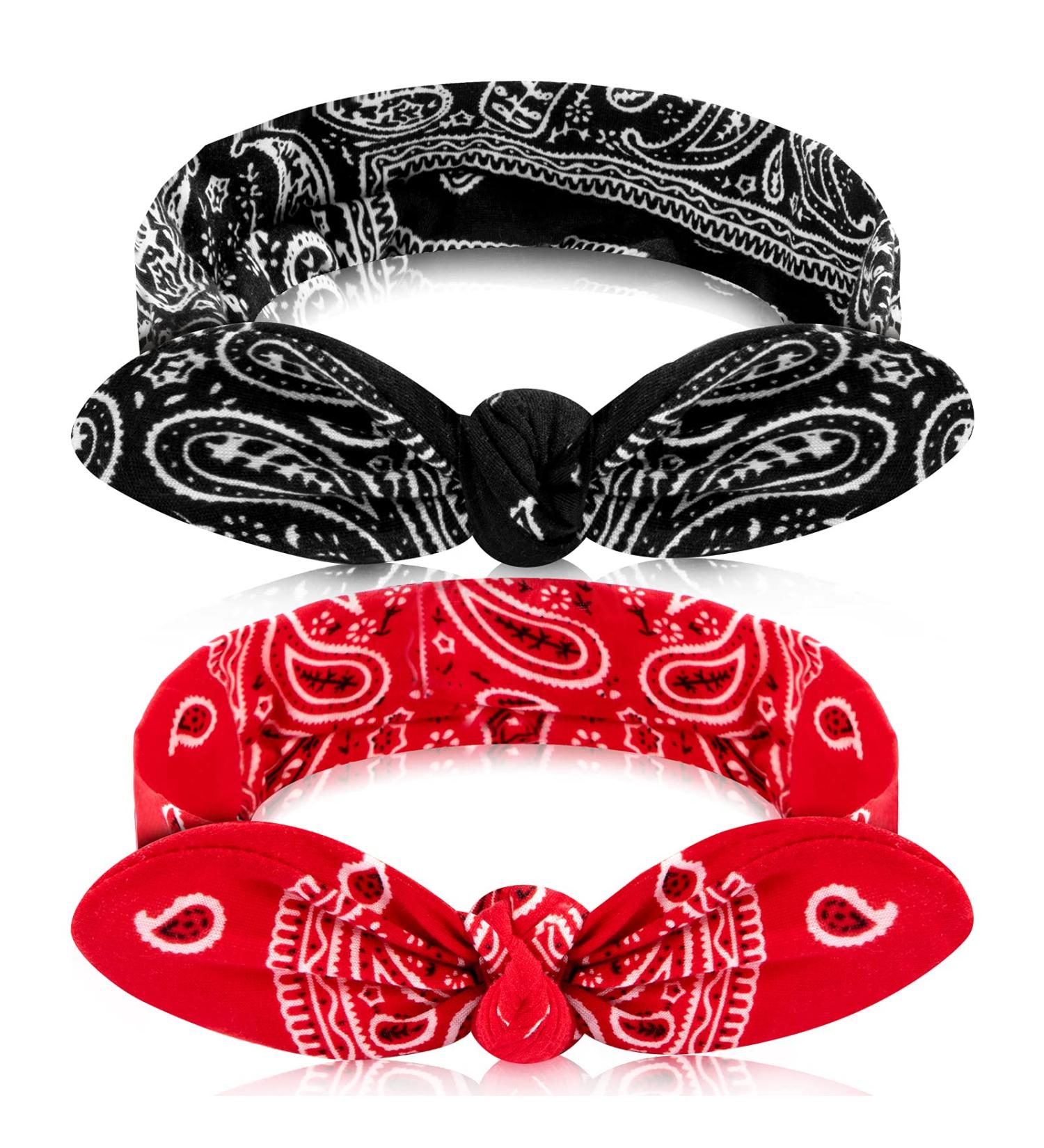 2 Pieces Red Head Scarf for Women - Retro 1940s Bandana Headband - Vintage Rabbit Ear Hairband - Boho Bow Pattern - Girls Hair Accessories - Buy Online on GoSupps.com