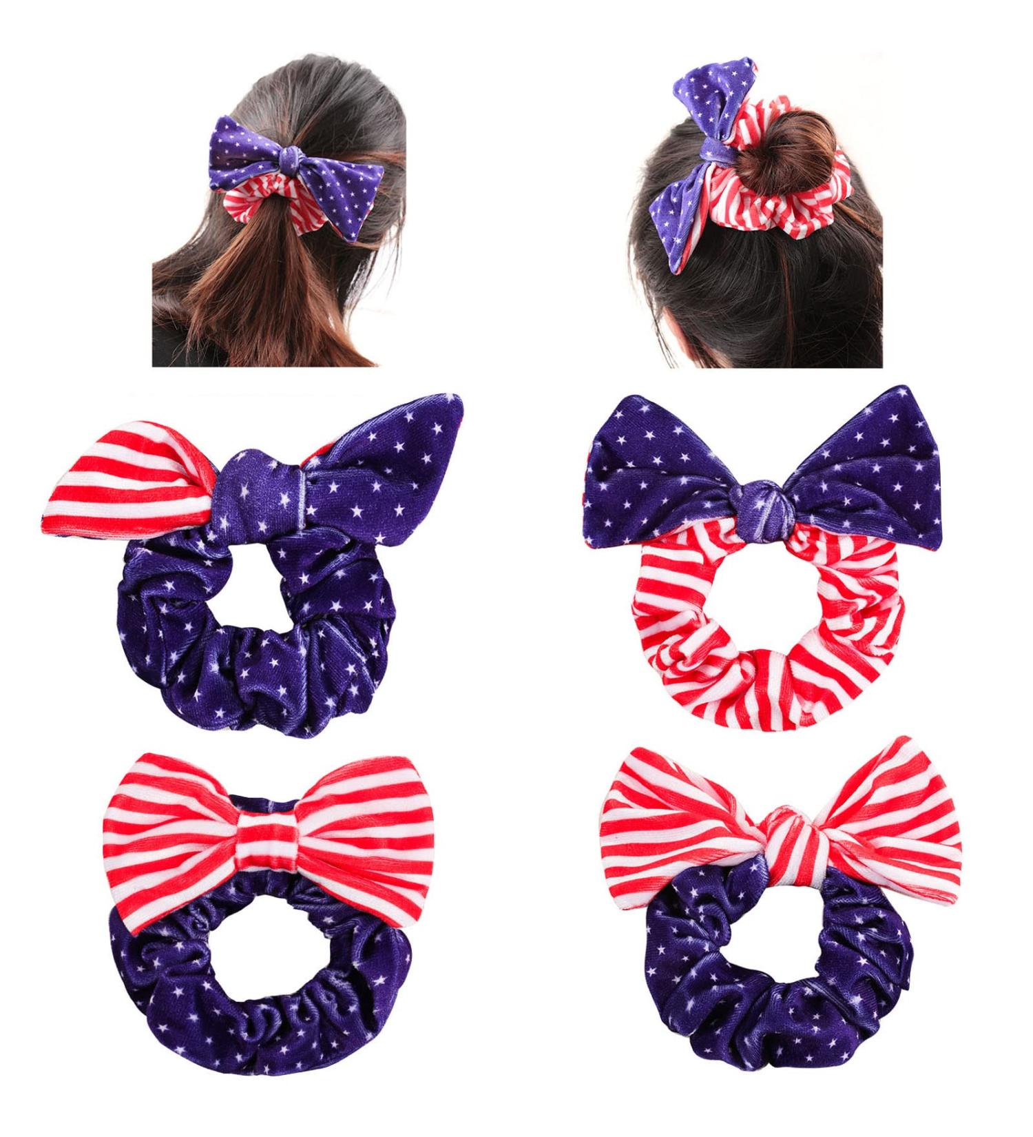 4 PCS American Velvet Patriotic Scrunchies | 4th of July Hair Ties for Women and Girls - Buy Online on GoSupps.com