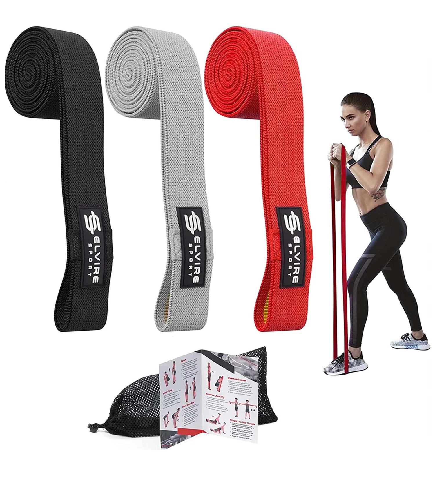 ELVIRE Fabric Resistance Bands Set of 3 for Women | Workout Exercise & Booty Bands | Glute & Leg Bands for Squats | Long Red & Grey - Buy Online on GoSupps.com