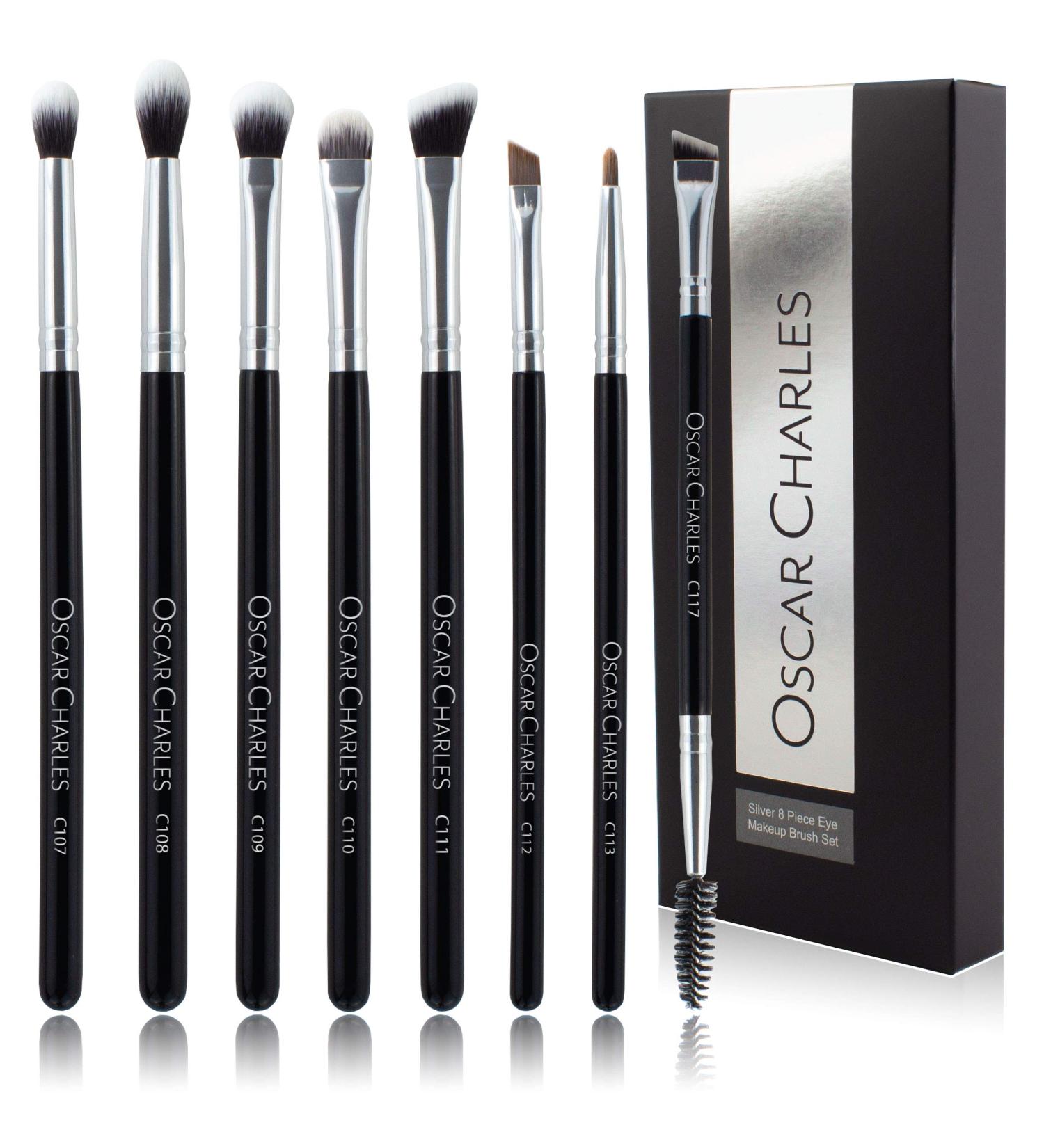 Oscar Charles 8-Part Professional Eye Makeup Brush Set - Soft Blending Eyeshadow & Eyebrow Brushes in Silver | International Shipping - Buy Online on GoSupps.com