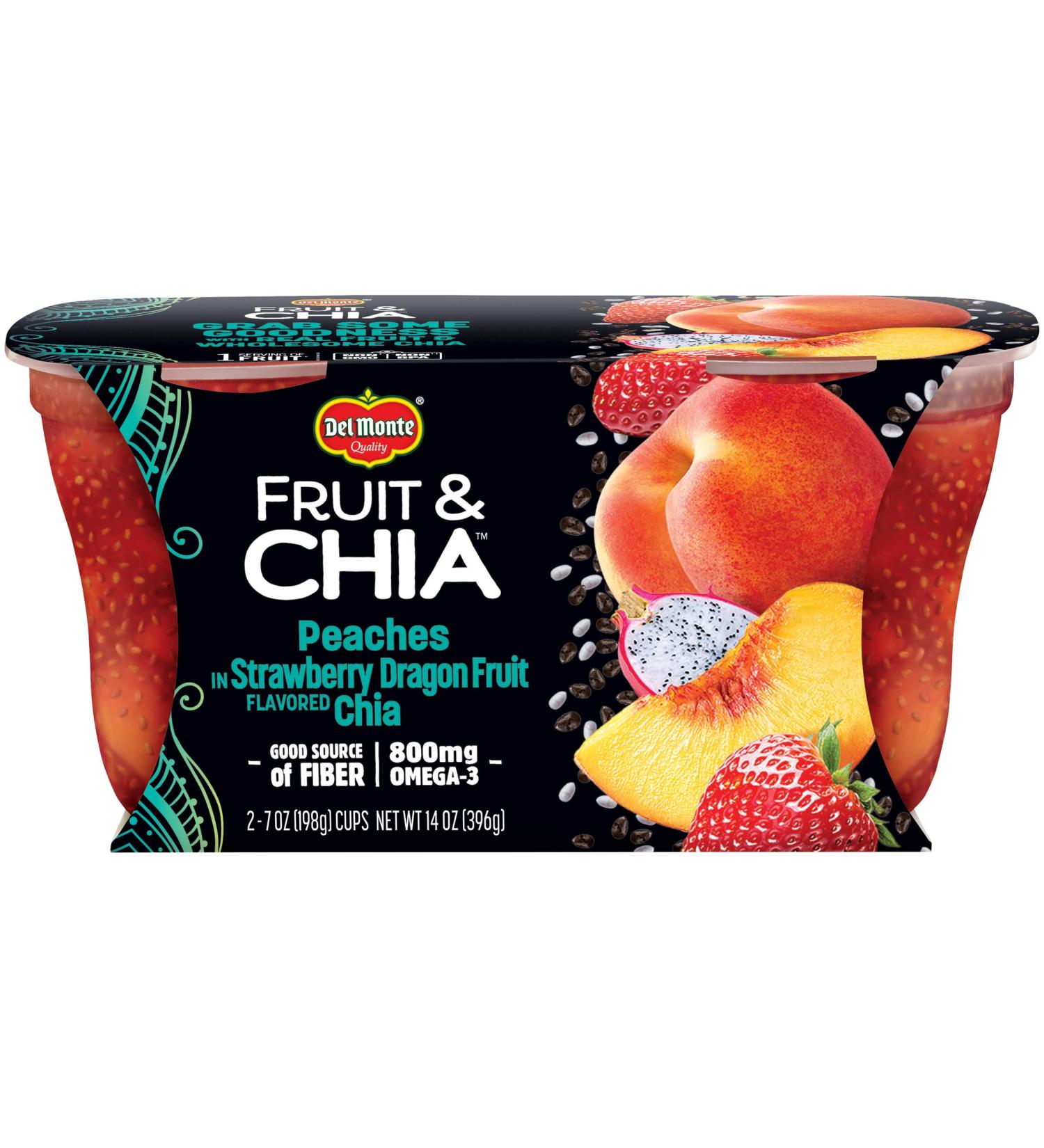 Del Monte Fruit & Chia Cup Snacks - Peaches in Strawberry Dragon Fruit - 2 Pack 7 oz - Buy Online on GoSupps.com