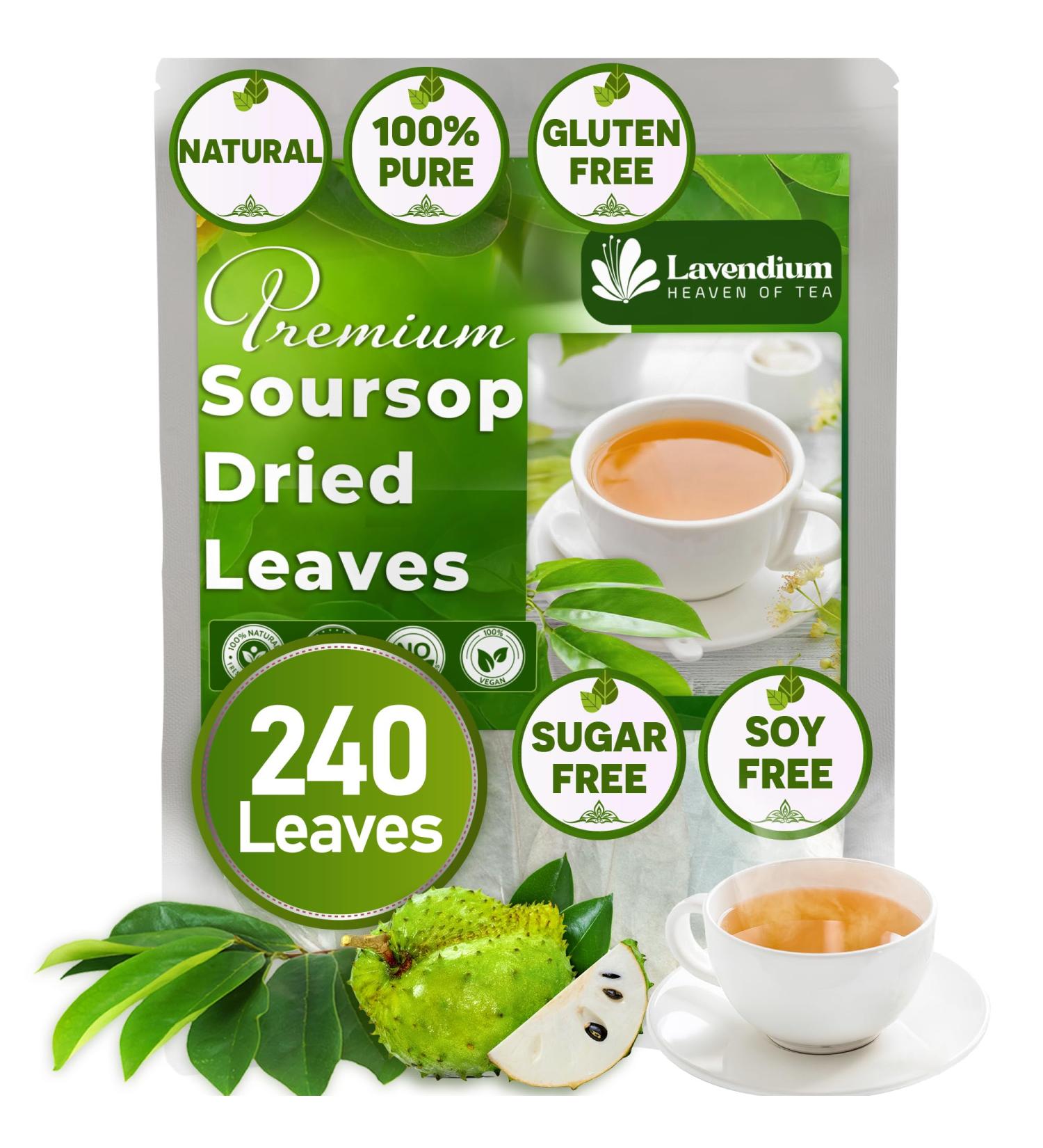 Lavendium 240+ Premium Soursop Graviola Dried Leaves 240-260 Natural Leaves Whole Soursop Leaves Wildcrafted Graviola Soursop Hoja Guanabana Soursop Loose Leaf Herbal Tea No Gluten Vegan Soursop Leaves 240 Bags - Buy Online on GoSupps.com