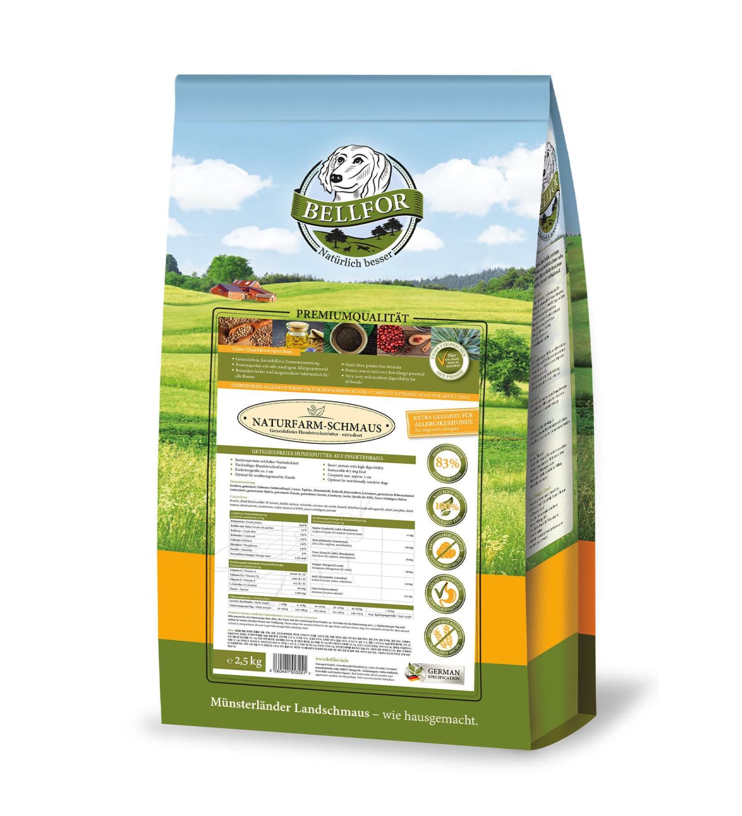 Bellfor Naturfarm-Schmaus Dry food for dogs without cereals with insects very digestible and without animal by-products 7.5 kg - Buy Online on GoSupps.com