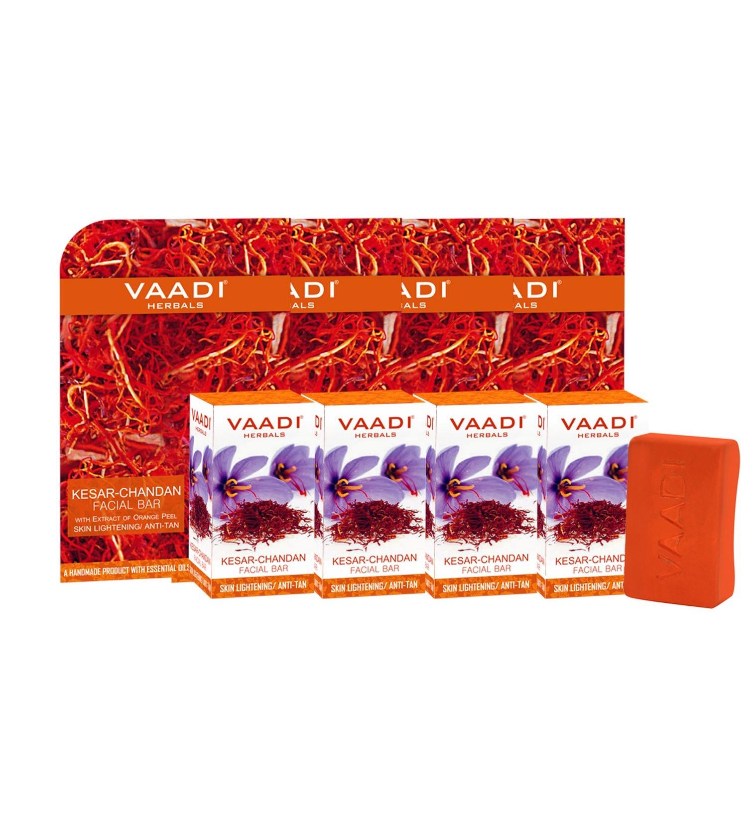 Vaadi Herbals Kesar Chandan Facial Bars - 4 Pack (25gm Each) - Orange Peel Extract - Nourishing & Brightening - International Shipping - Buy Online on GoSupps.com