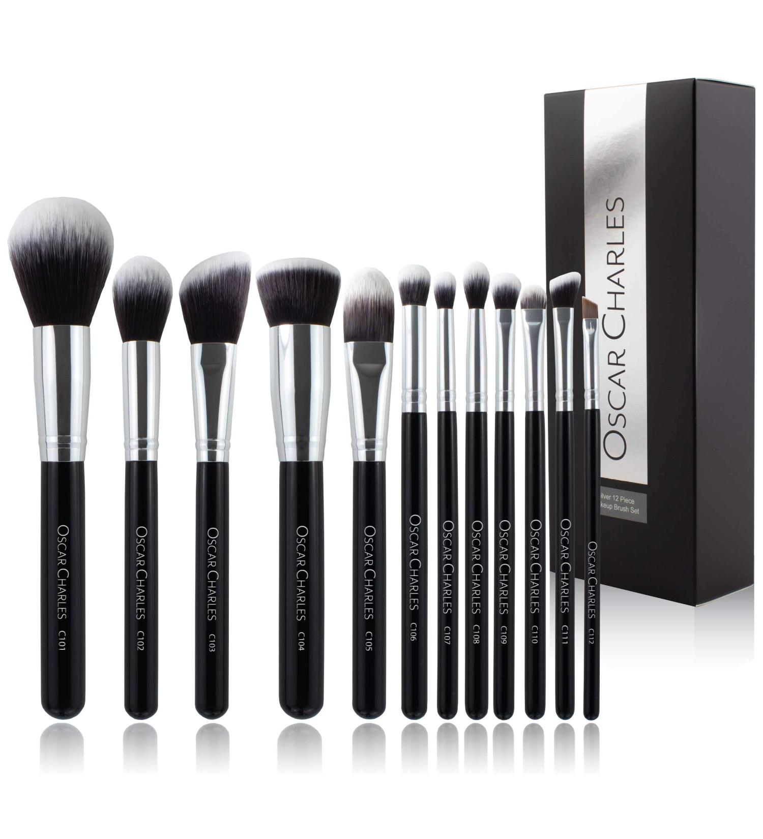 Oscar Charles 12-Piece Professional Make-Up Brush Set | Silver Face & Eye Brushes for Flawless Makeup - Buy Online on GoSupps.com