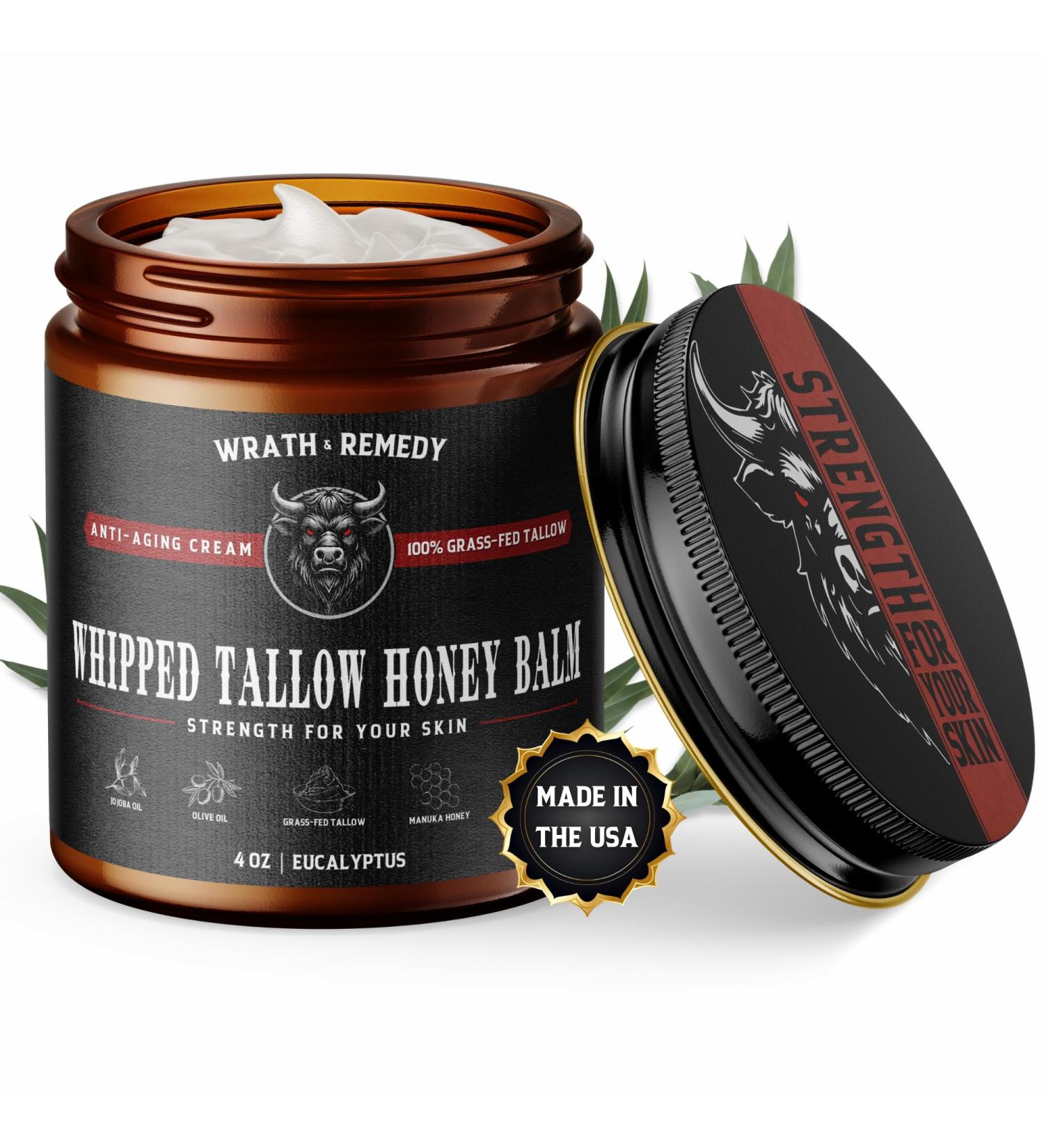Wrath & Remedy Handmade Organic Beef Tallow Balm for Sensitive Skin | Eczema & Rosacea Relief - Natural Ingredients 4 OZ Eucalyptus - Buy Online on GoSupps.com