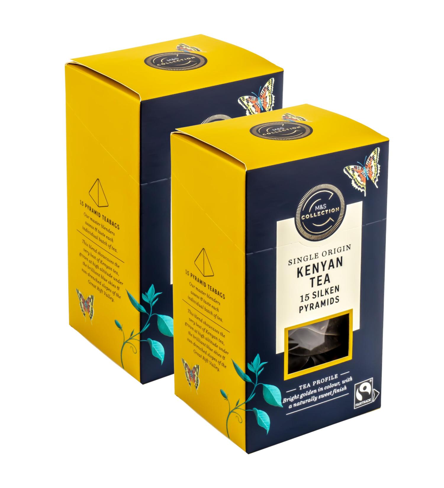 M&S Collection Single Origin Kenyan Silken Pyramid Teabags Compostable - Set of 30 Bags (2 x 15)