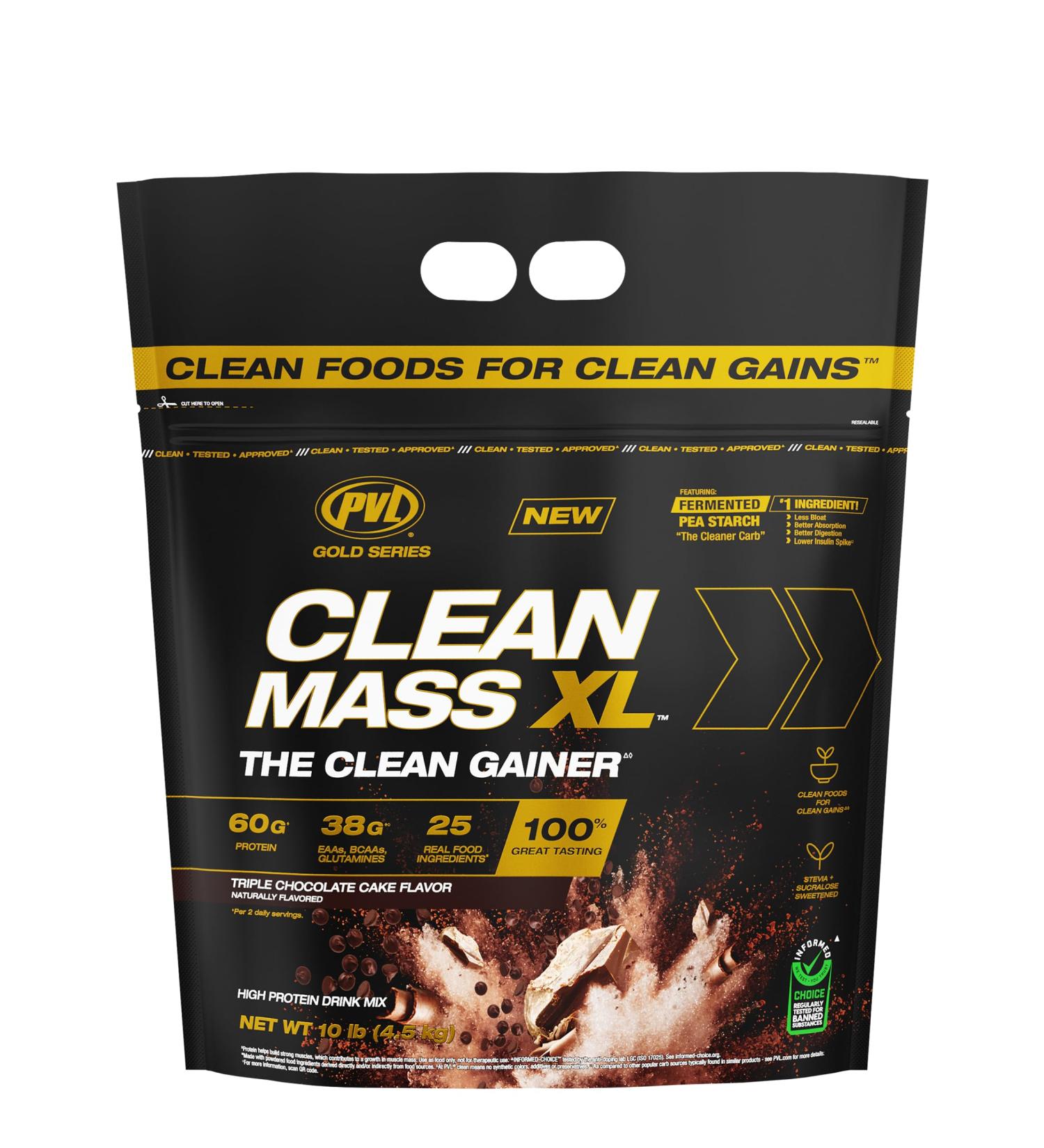 PVL Gold Series Clean Mass XL - 10 LB Triple Chocolate Cake | Best Clean Muscle Mass Gainer for International Shipping - Buy Online on GoSupps.com