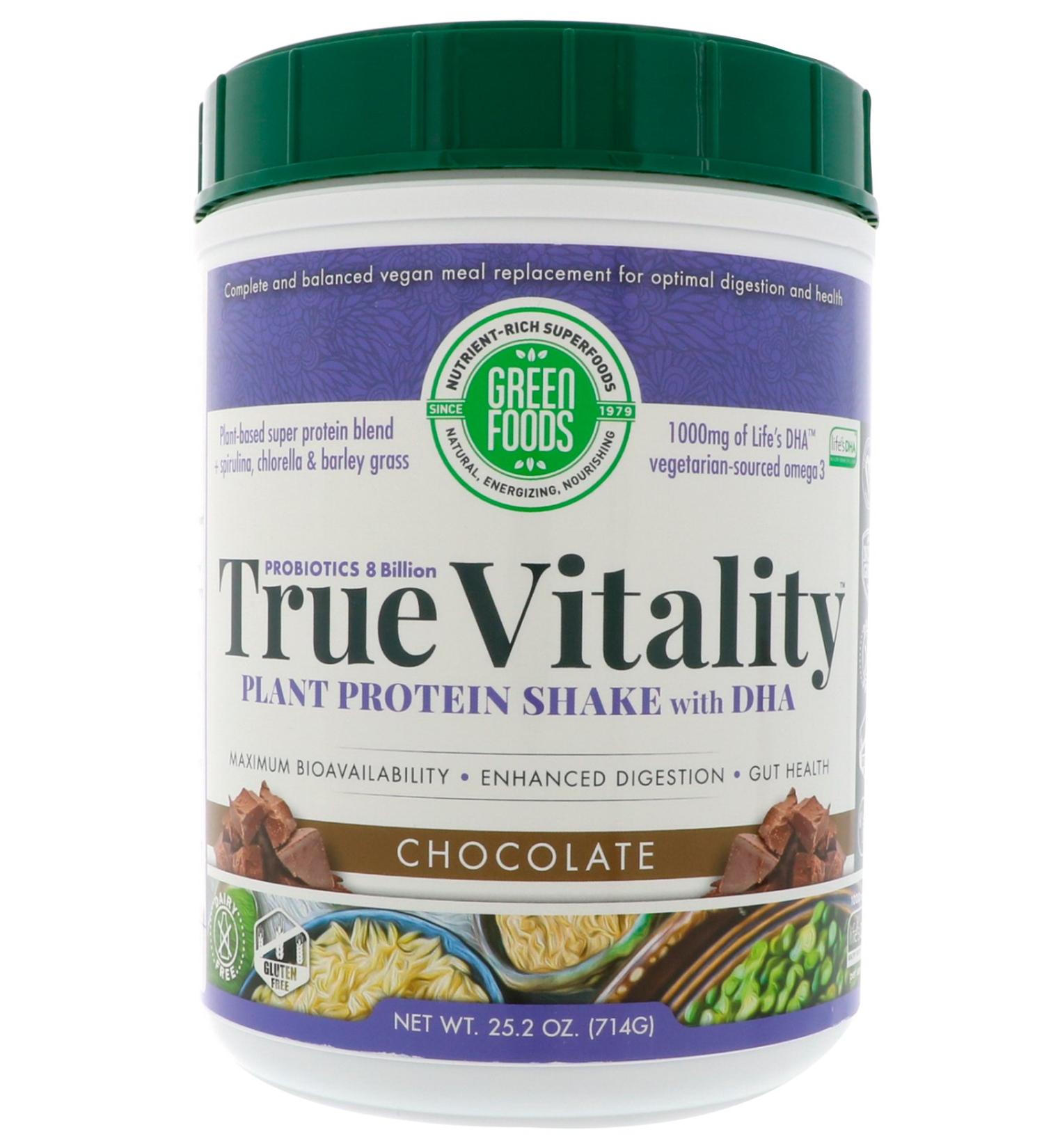 Green Foods True Vitality Plant Protein Shake with DHA Chocolate - 25.2 oz