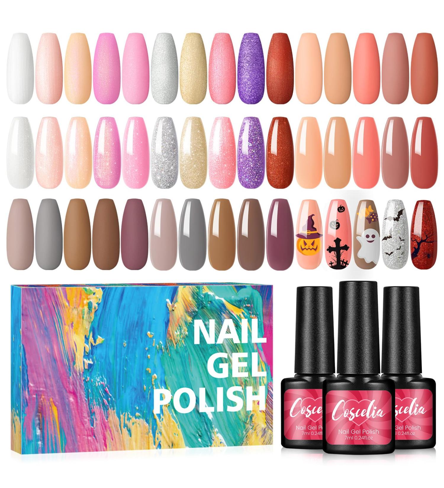 20pcs Gel Nail Polish Set Fall Colors Nude Red Brown Glitter Colorful Gel Polish Kit Popular Nail Art Colors U V Soak Off Gel polish Kit Gift for Women - Buy Online on GoSupps.com