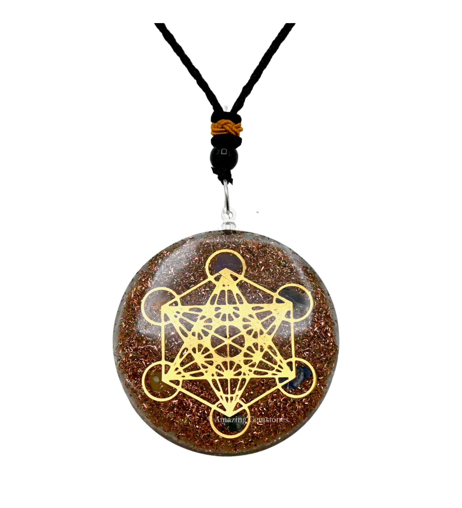 Shop Amazing Gemstone Orgone Pendant Necklace - Copper Shavings & Metatron Cube for Healing | Unisex Jewelry for Women Men & Kids - Buy Online on GoSupps.com