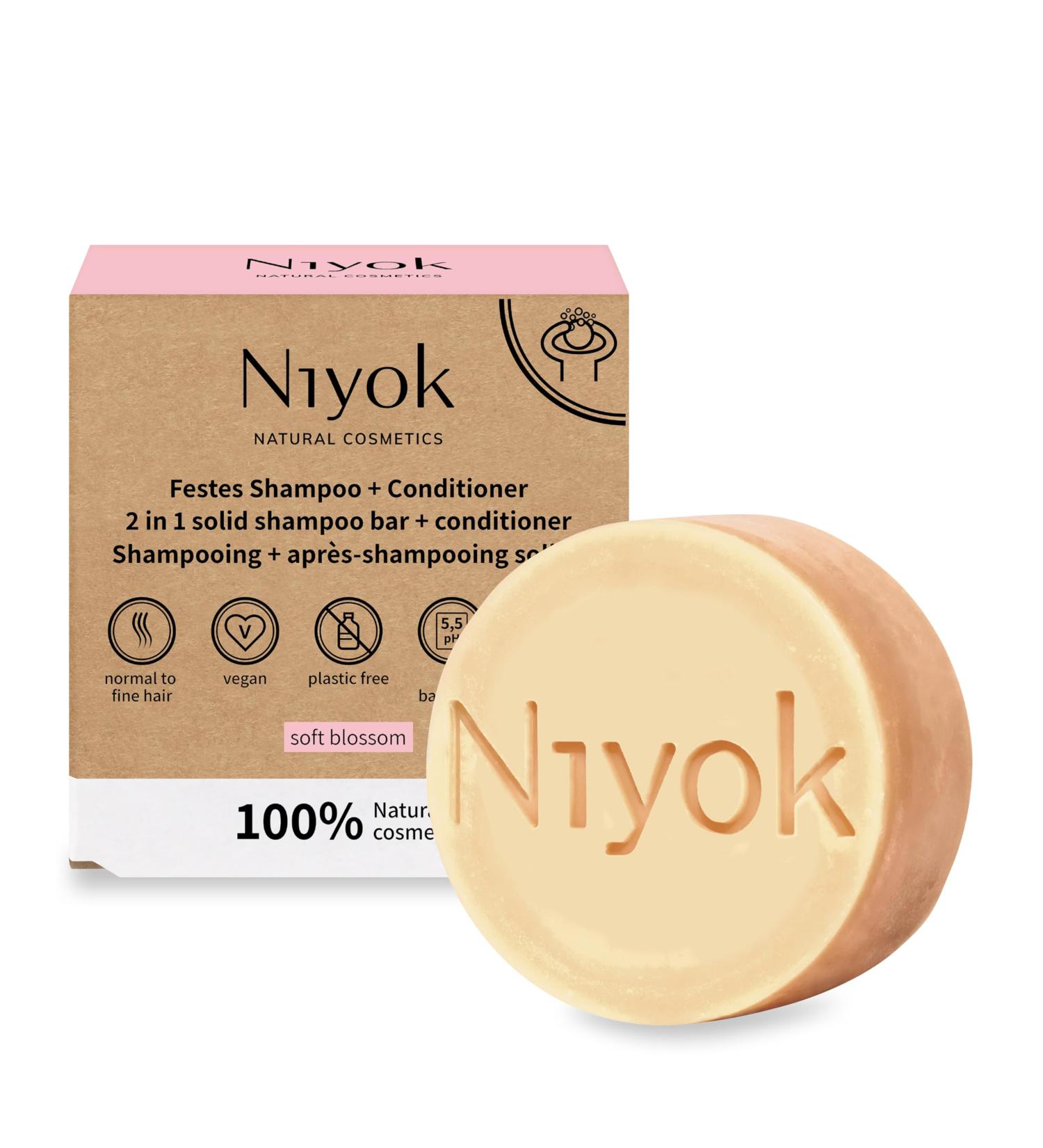  Niyok Niyok 2-in-1 Solid Shampoo + Conditioner "Soft Blossom" (80 g) Vegan Hair Soap Sustainable Shampoo and Conditioner 100% Cosmetic - Buy Online on GoSupps.com