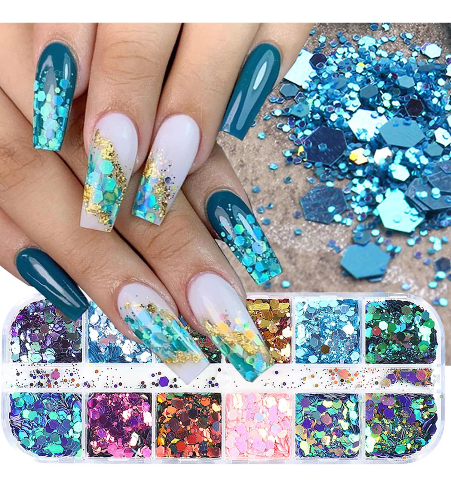 Shop GZSYY Nail Art Sequins - 12 Colors of Sparkly Glitter Powder for Stunning Nail Designs - Buy Online on GoSupps.com