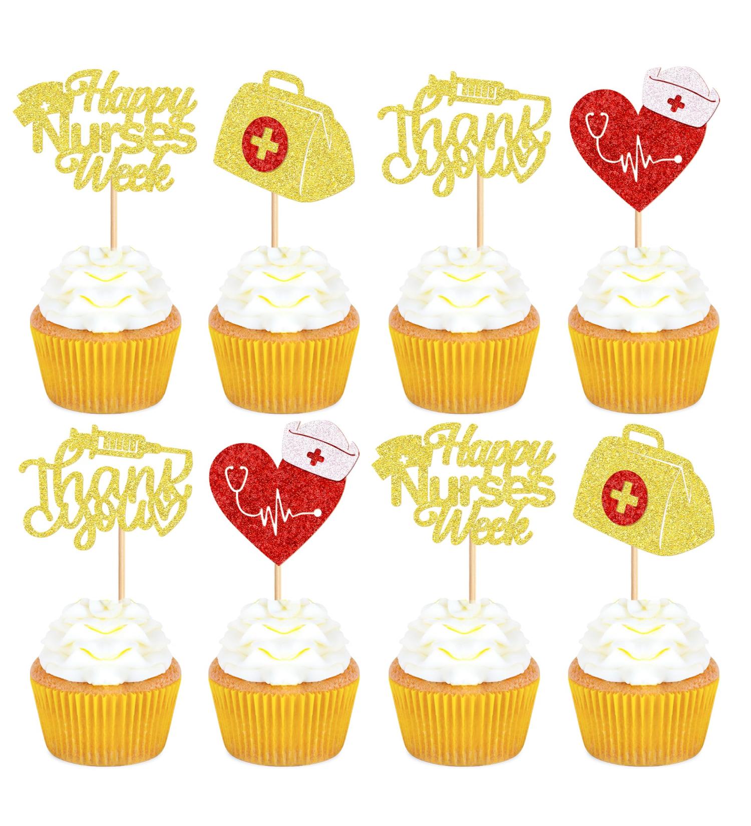 Ercadio 24Pcs Nurse Cupcake Toppers Happy Nurse Week Nursing School Graduation Cupcake Picks Thank You for Medical Nurse Themed Birthday Party Cake Decorations Supplies Red Nurse Week - Buy Online on GoSupps.com
