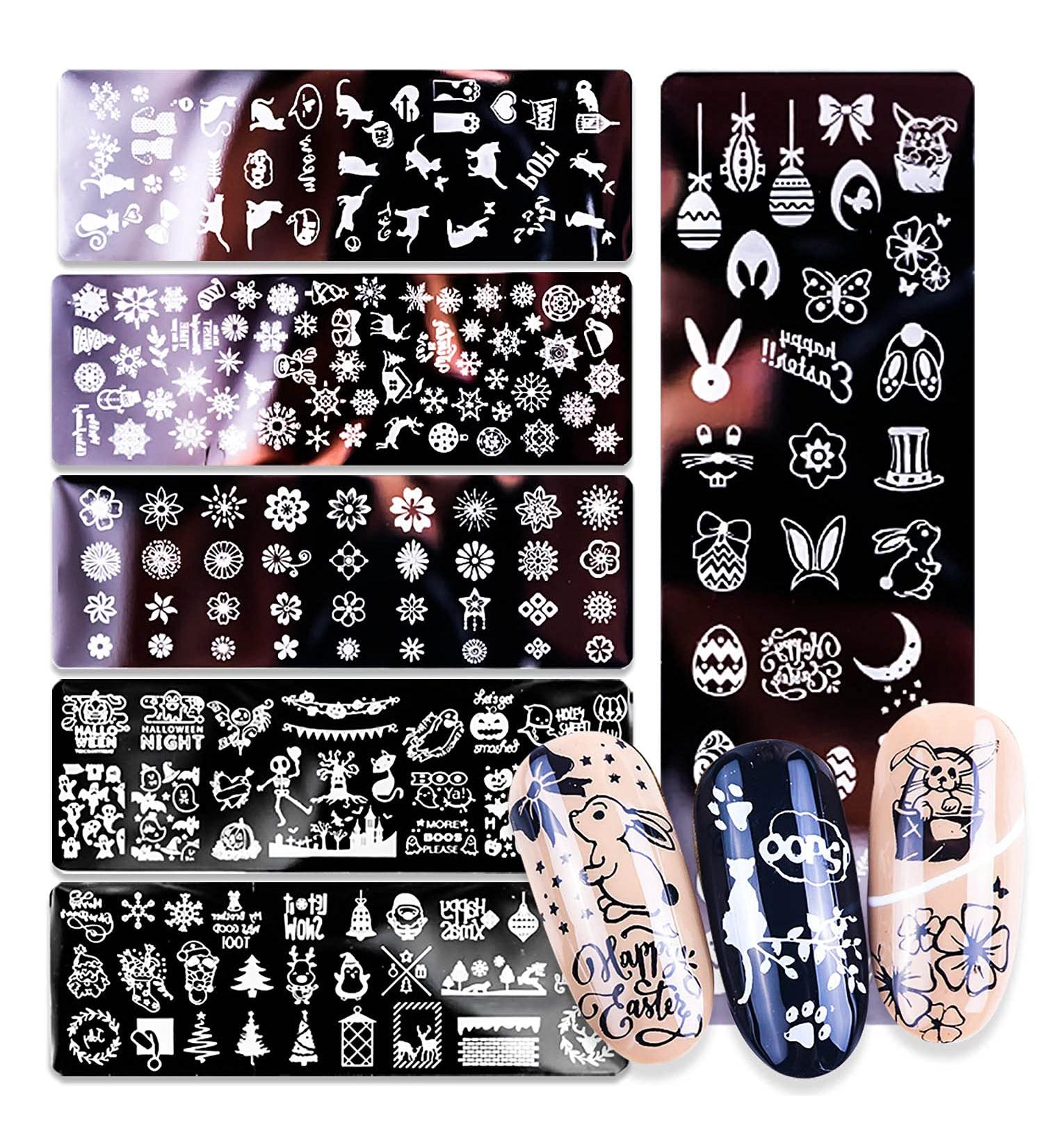 DANNEASY Nail Stamping Plate Kit - 6 Holiday Style Stencils with Stamper, Scraper, and Storage Bag - Buy Online on GoSupps.com