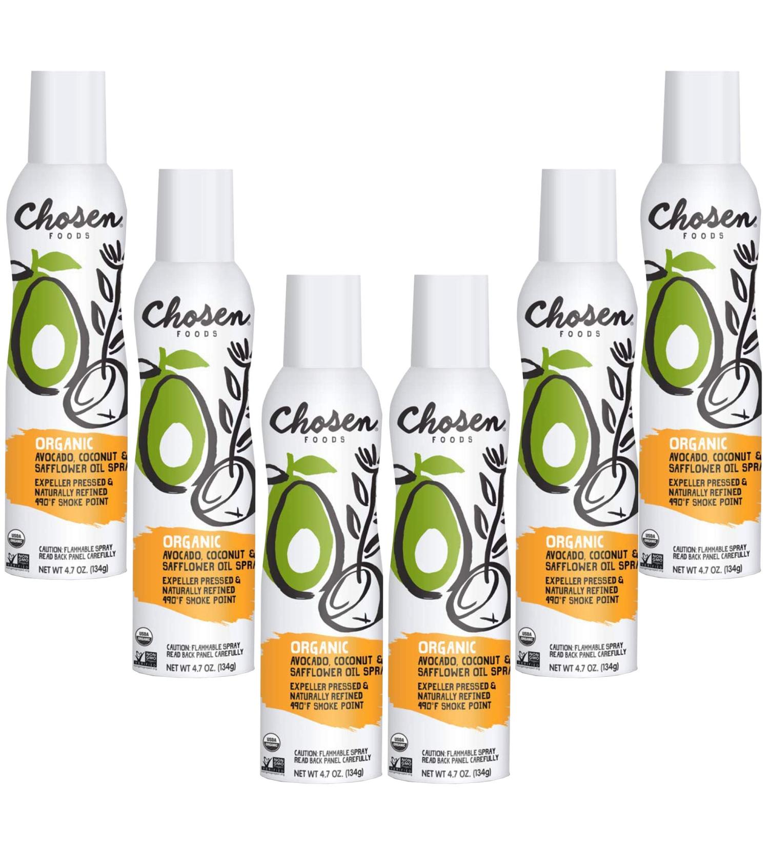 Chosen Foods Organic Avocado Coconut Safflower Oil Spray - Non-GMO, High Heat 490آ°F, Propellant-Free (Pack of 6) - Buy Online on GoSupps.com