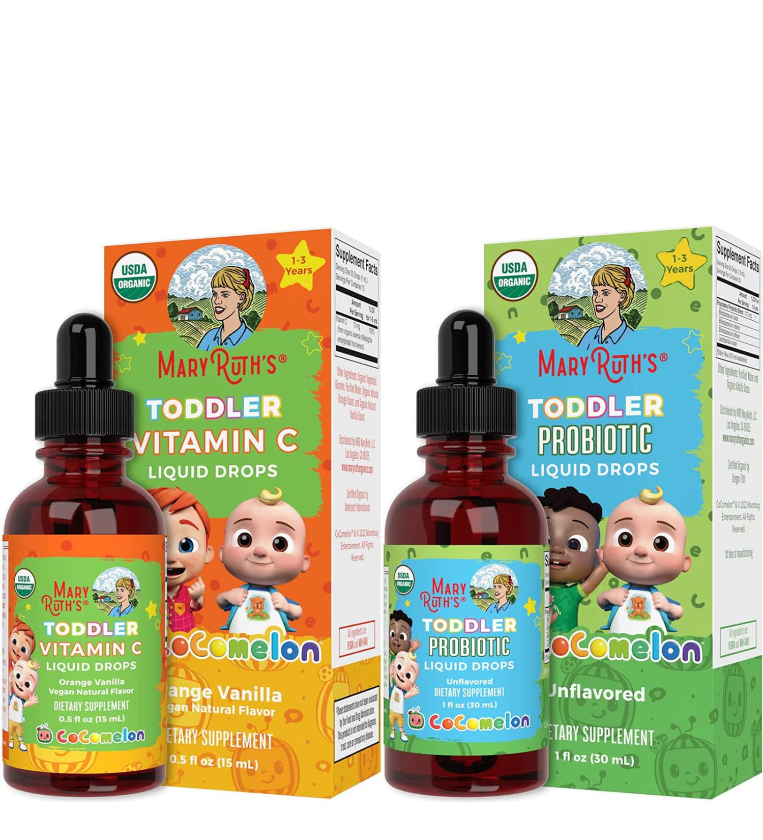 Organic Cocomelon Toddler Vitamin C & Probiotic Bundle by MaryRuth's | Immune & Digestive Support | Vegan & Gluten Free - Buy Online on GoSupps.com