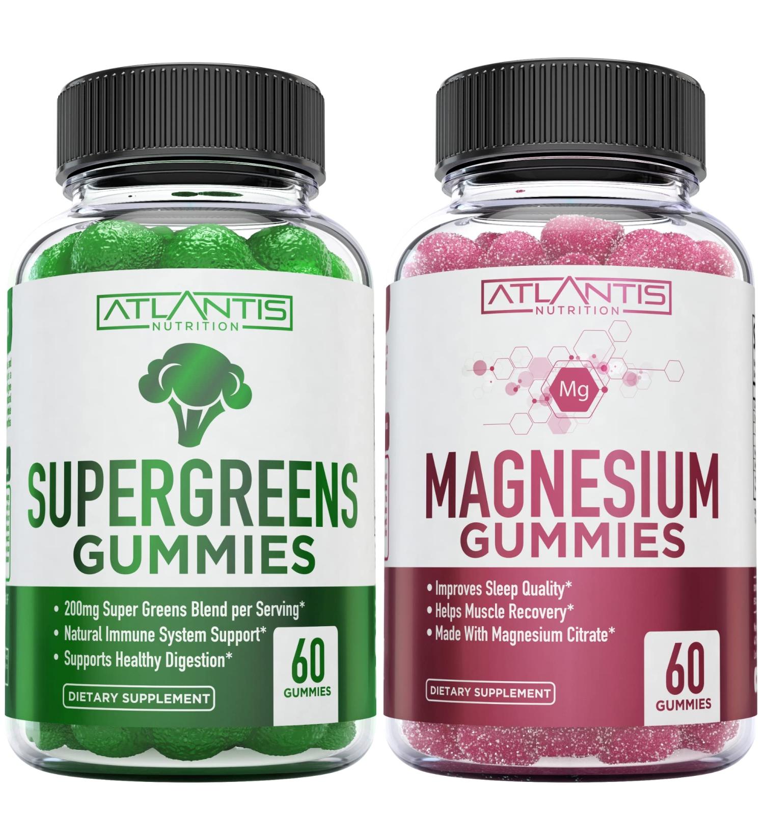 Supergreen & Magnesium Gummies - Magnesium Helps Muscles Recover Delicious Supergreens with Spinach Broccoli Beetroot Green Tea & Acai for Immunity Support- 60 Gummies - Buy Online on GoSupps.com