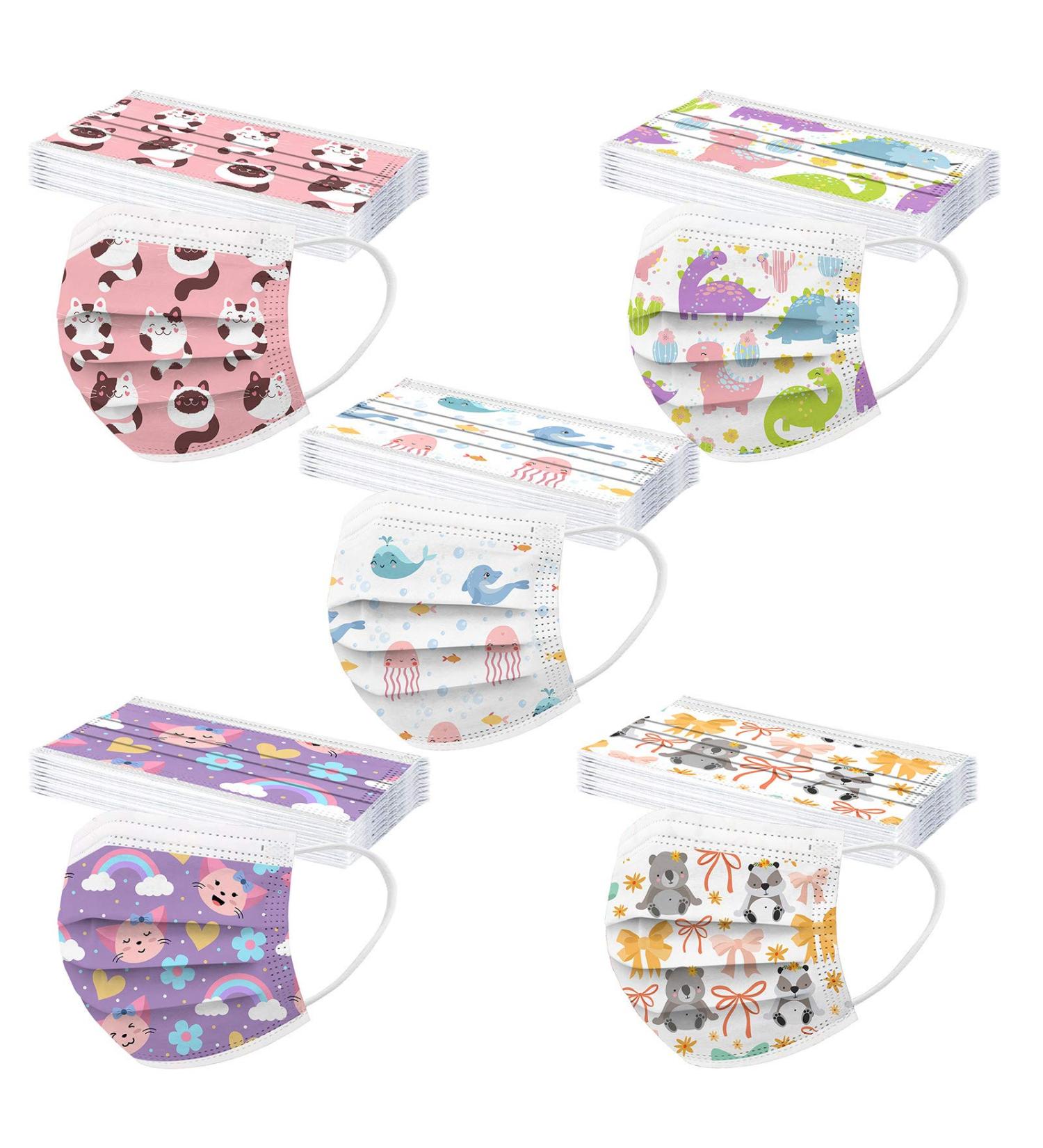 Buy NcQifei 50-Piece Kids Disposable 3-Layer Face Masks - Cute Cartoon Design Breathable Protection for Boys & Girls - Buy Online on GoSupps.com