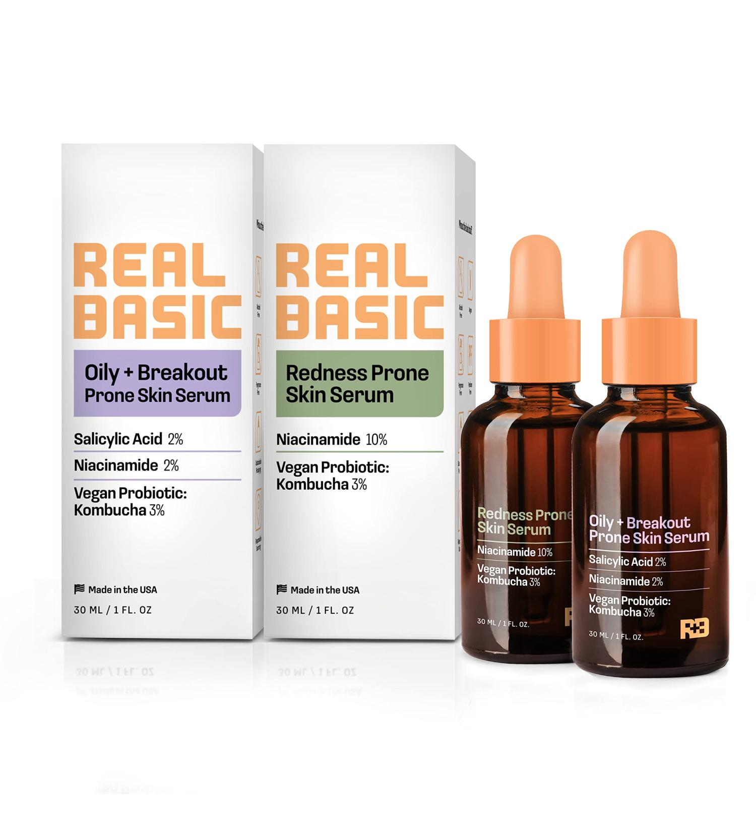 Real Basic Clear It Up! Skin Duo - 2-PIECE SET Includes Skin Serum for Oily Skin and Breakouts 1 oz. AND Redness Prone Skin Serum 1oz. - Buy Online on GoSupps.com