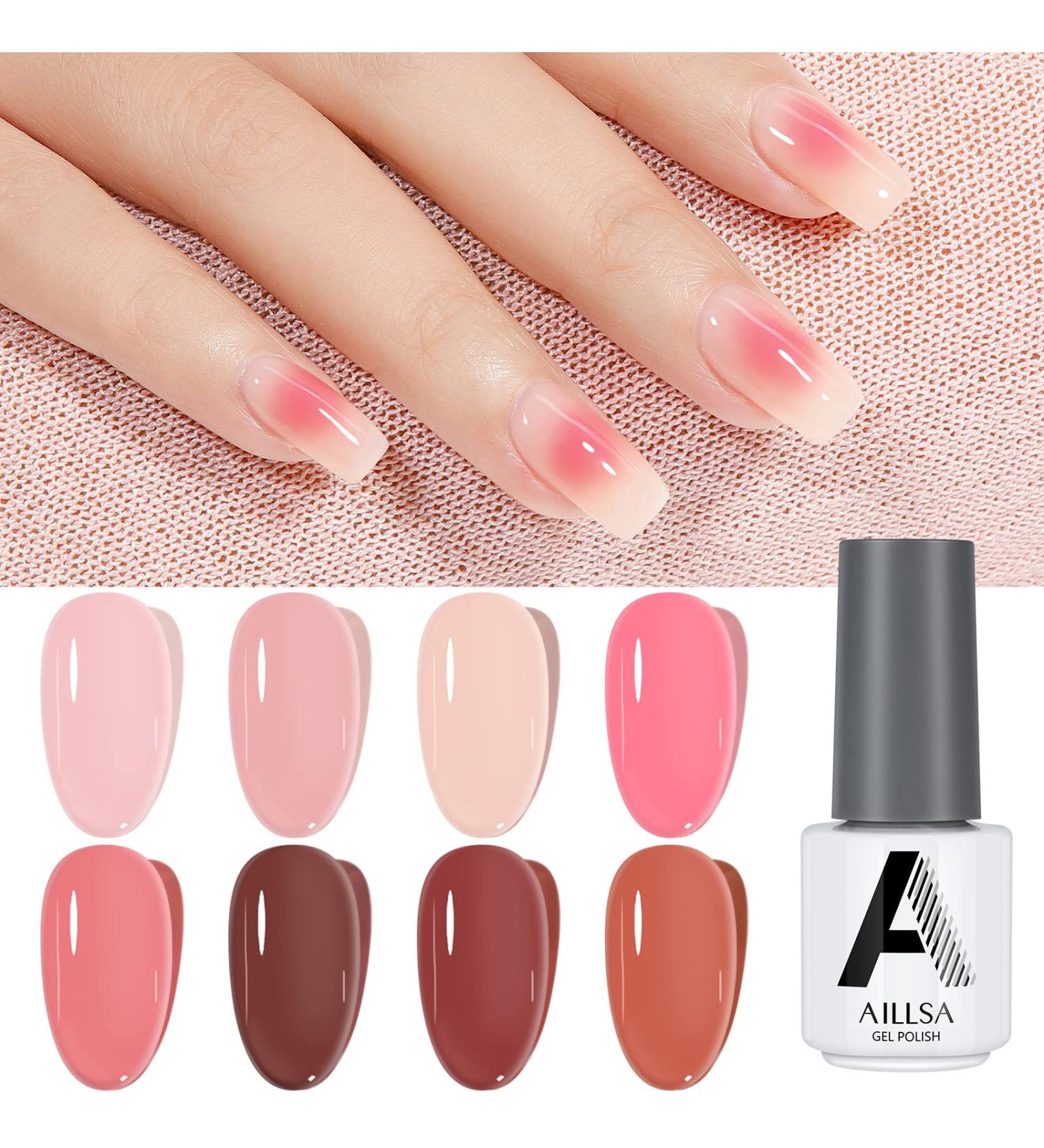 AILLSA Jelly Gel Nail Polish Set - Nude & Blush Pink Translucent Gel - 8 Colors - Easy Apply & Soak Off - Buy Online on GoSupps.com
