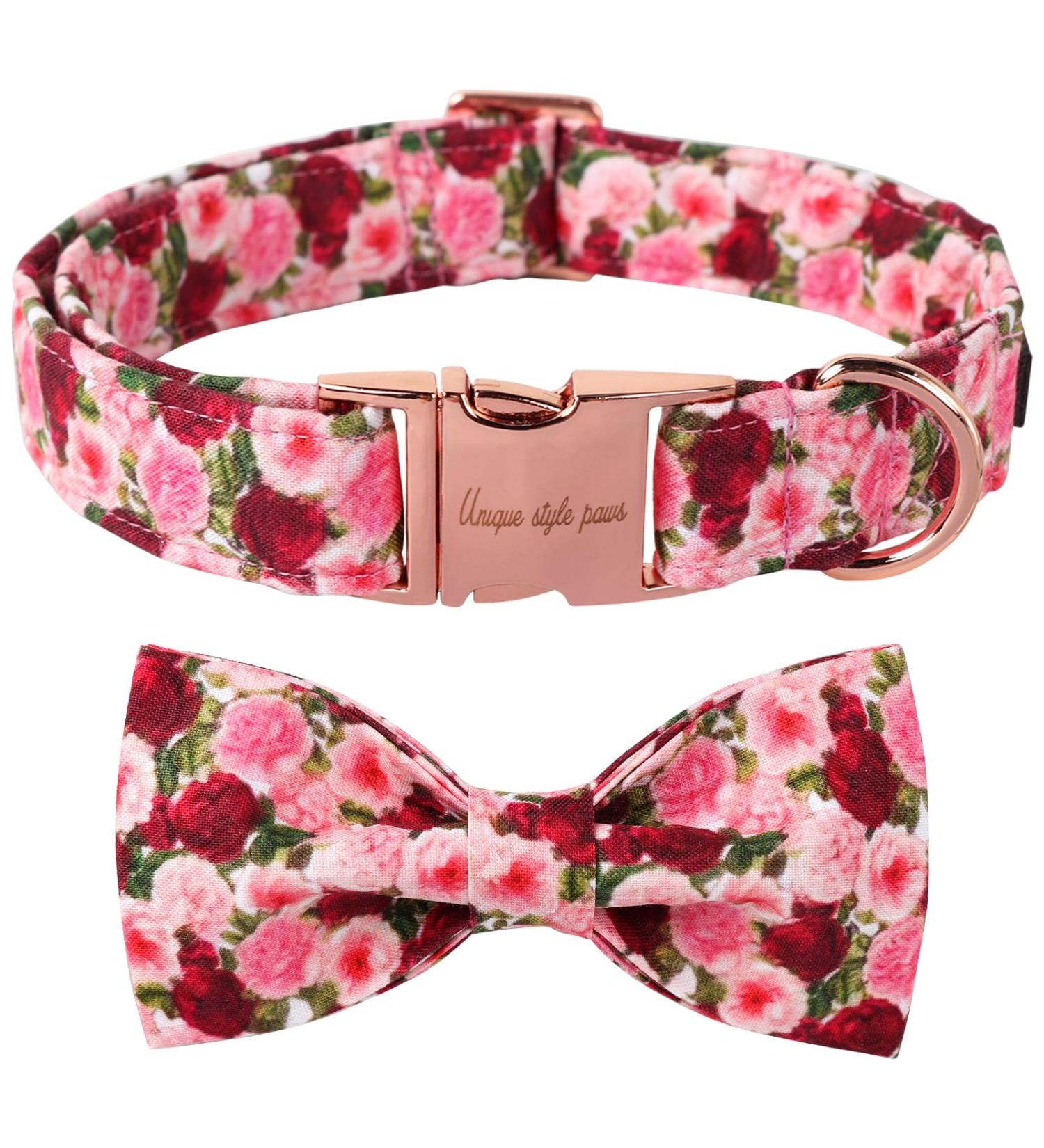 Unique Style Paws Red Pink Peony Dog Collar - Adjustable Cotton Bowtie Collar for Small Dogs (XS Neck 8-12in) - Buy Online on GoSupps.com