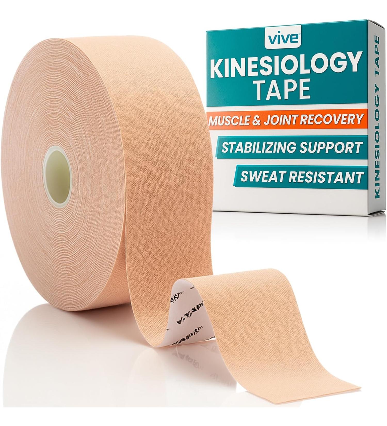 Vive Kinesiology Tape - 105ft Uncut Kensio Roll for Muscle and Joint Recovery - Waterproof Support for Shoulder, Back, Knee, Elbow, Ankle Pain Relief - Beige 2x105' - Buy Online on GoSupps.com