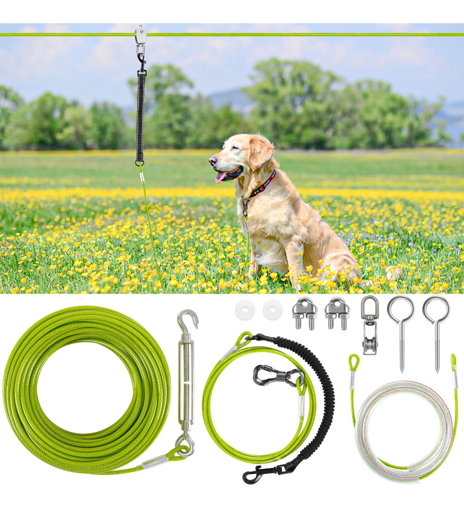 Xiaz 15.2m Dog Runner - Heavy-Duty Leash for Dogs up to 113.4kg | 50ft Bungee Cable Runner for Courtyard & Camping | Durable Antenna Dog Chain - Buy Online on GoSupps.com