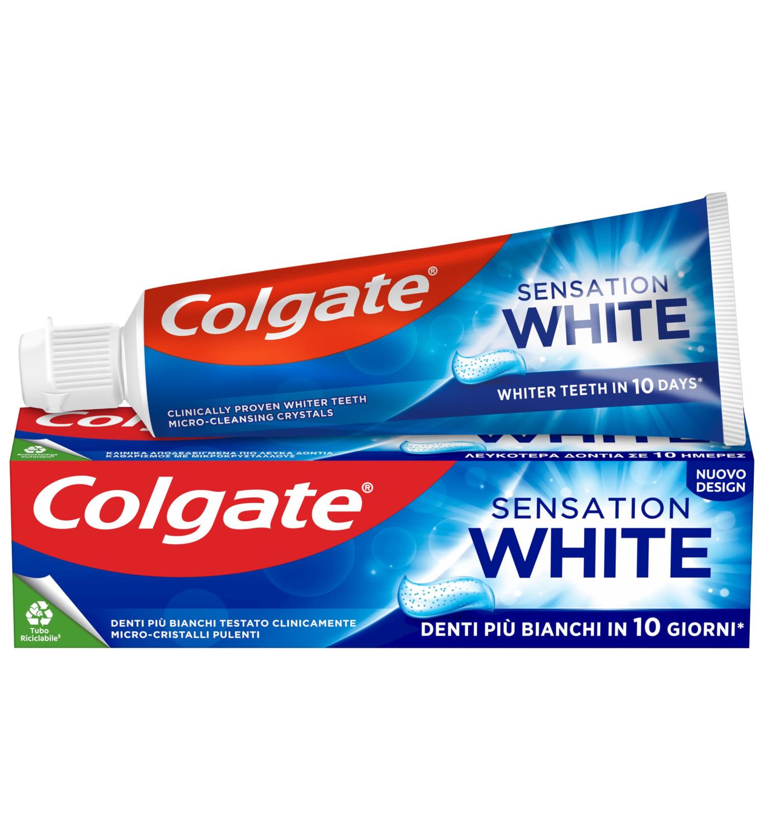 Colgate Sensation White Toothpaste 75ml Clinically Tested for Whiter Teeth in 10 Days with Active Microcrystals | International Shipping Available - Buy Online on GoSupps.com
