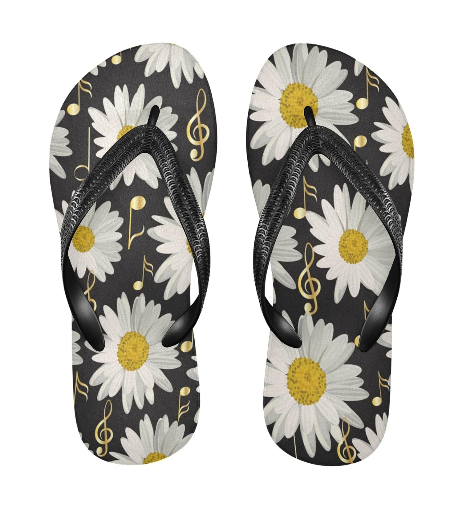 Mnsruu Gold Musical Note Daisy Flip Flops | XL Sandals & Slippers for Men & Women | Perfect for Home Hotel Spa & Travel - Buy Online on GoSupps.com