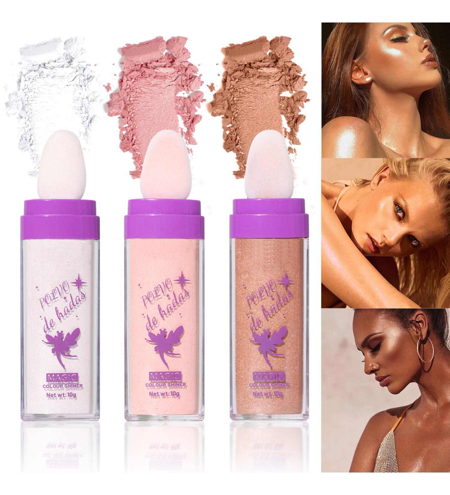 DAGEDA 3 Colors Body Glitter - Shimmer Highlighter Powder Stick for Face, Hair & Body - Fairy Glitter Sparkle Powder in White, Pink, Gold - 3 Counts - Cosmetics for a High Gloss Finish - Buy Online on GoSupps.com