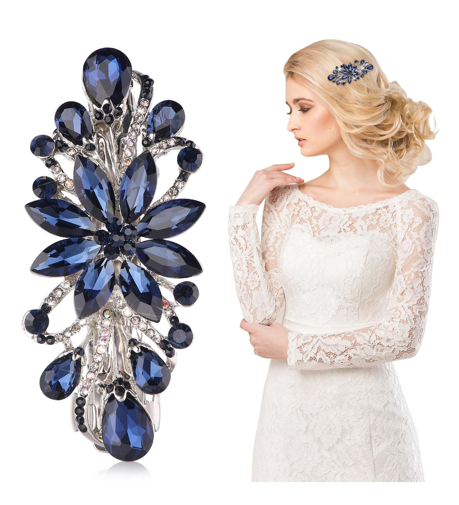 WLLHYF Luxury Flower Jewelry Design Hairpin Rhinestone Flower Hair Clips Hair Barrette for Women and Girls French Style Hairclips Hair Accessories(Blue) - Buy Online on GoSupps.com